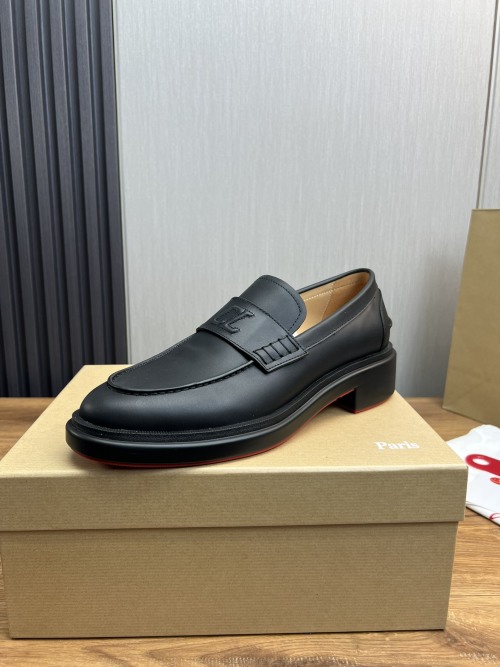Christian Louboutin Black Leather Loafers with Signature Red Sole