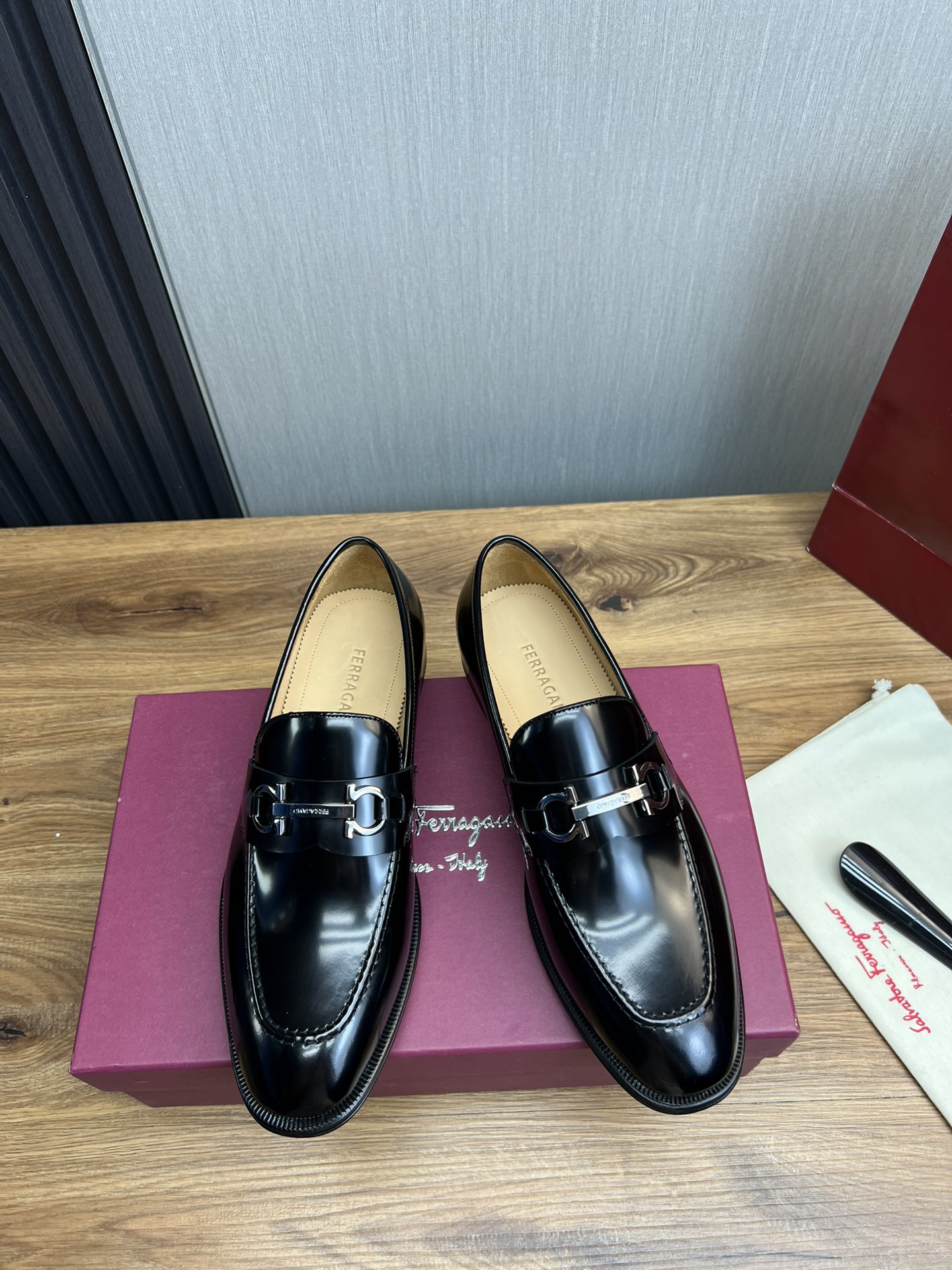 Ferragamo Men's Black Leather Loafers with Silver Hardware, Sizes 39-44 3 i1731265739 5748 3