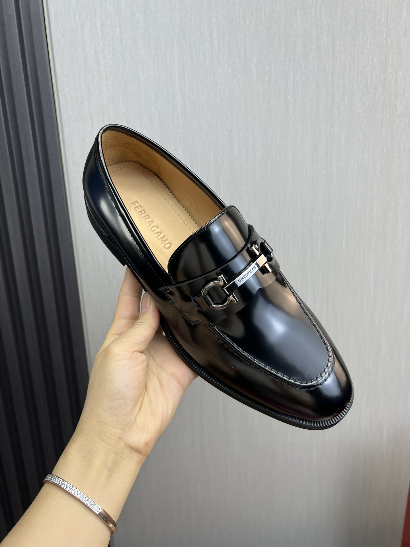 Ferragamo Men's Black Leather Loafers with Silver Hardware, Sizes 39-44 9 i1731265740 1531 9