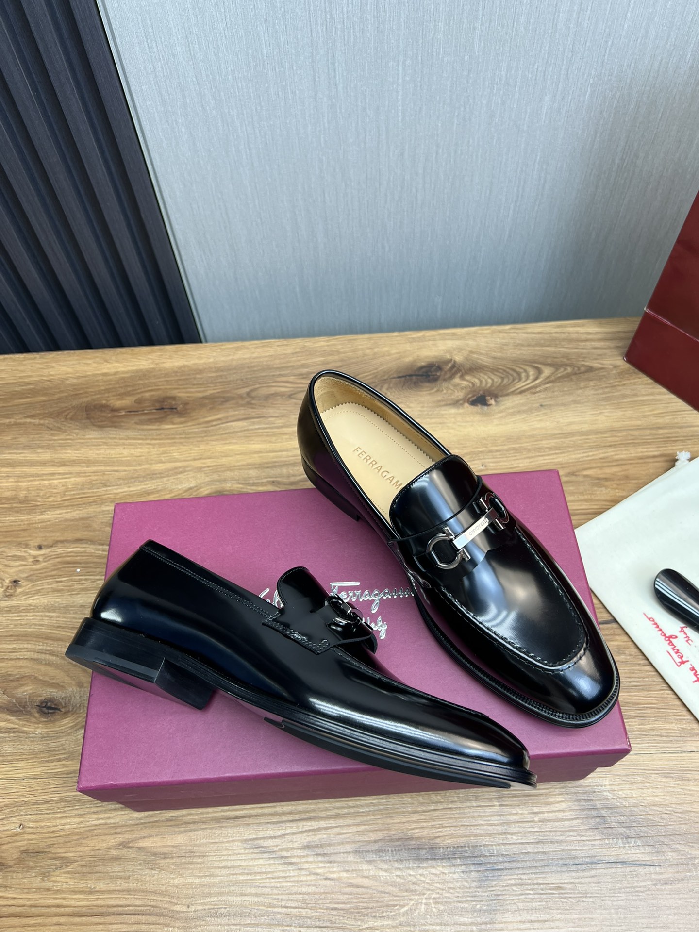 Ferragamo Men's Black Leather Loafers with Silver Hardware, Sizes 39-44 7 i1731265740 5733 10