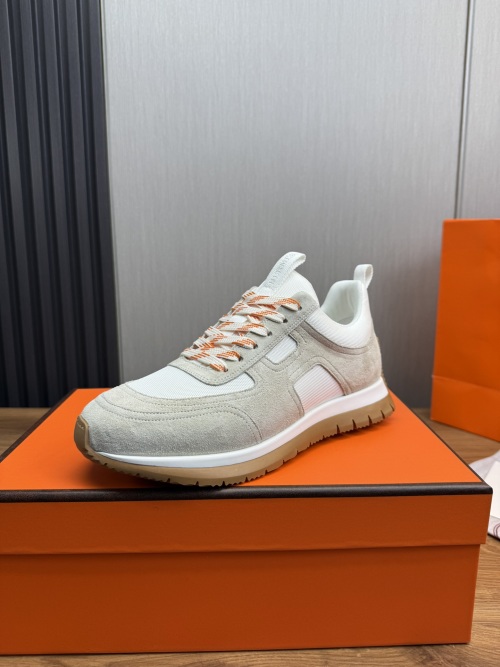 Hermes Men's White Leather & Suede Casual Sneakers Lace Up Shoes 1 Hermes Men's White Leather & Suede Casual Sneakers Lace Up Shoes