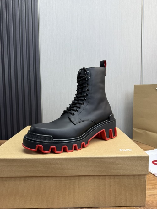 Christian Louboutin Black Leather Ankle Boots With Red Platform Sole 1 Christian Louboutin Black Leather Ankle Boots With Red Platform Sole