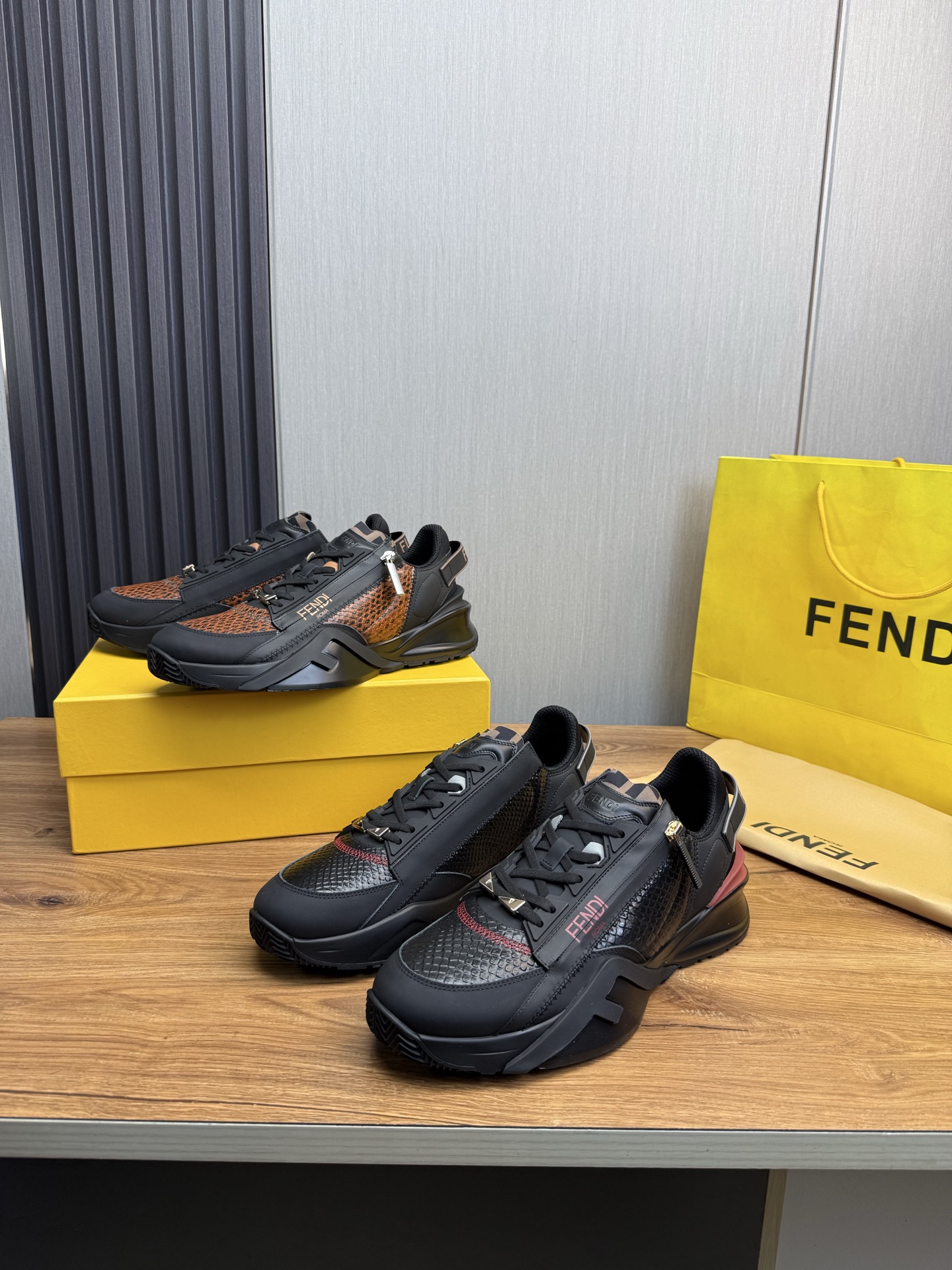 Fendi Men's Fashion Sneakers in Leather and Mesh, Lightweight and Durable