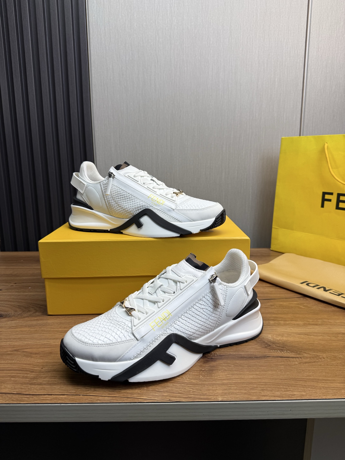 Fendi Men's White Leather and Mesh Trainer Sneakers - Stylish and Comfortable 5 i1741889813582 7360 0 8