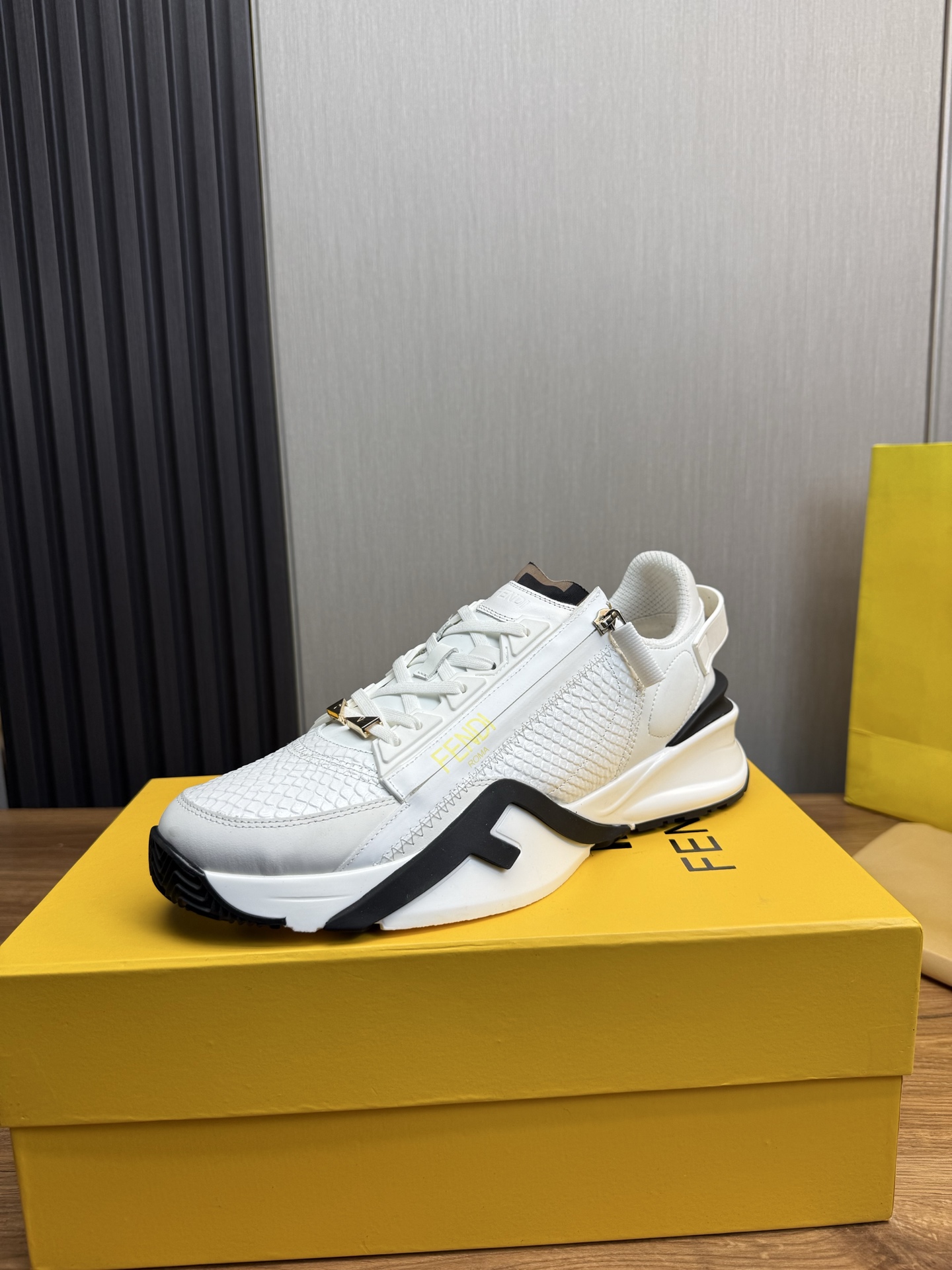 Fendi Men's White Leather and Mesh Trainer Sneakers - Stylish and Comfortable