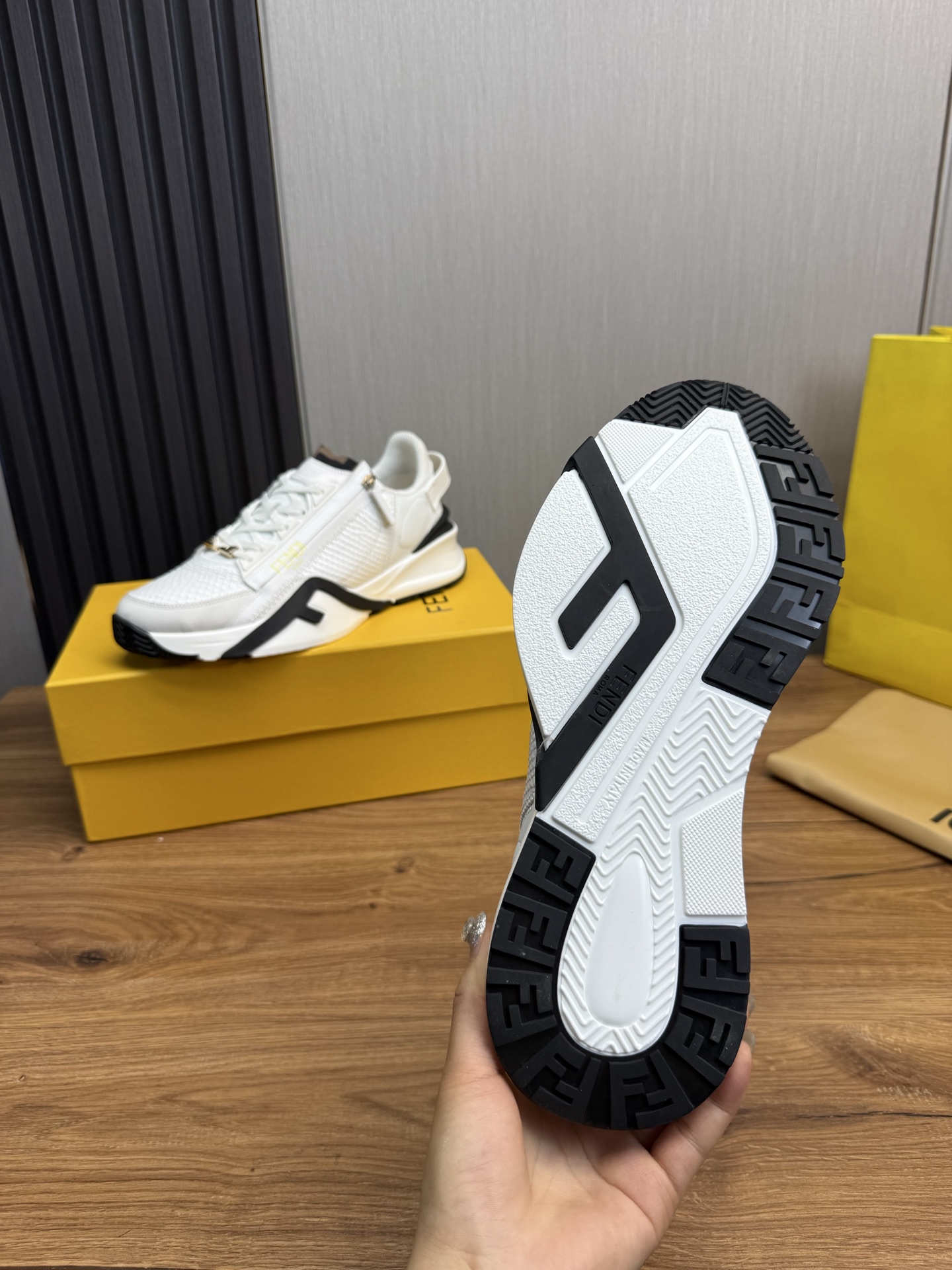 Fendi Men's White Leather and Mesh Trainer Sneakers - Stylish and Comfortable 12 i1741889815494 1836 0 11