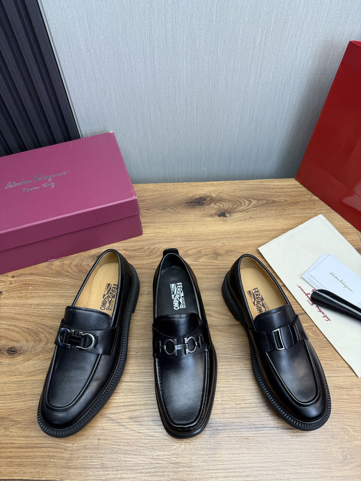 Ferragamo Men's Black Leather Loafers with Thick Sole, Size 39-44 2 i1742414045375 8833 0 0