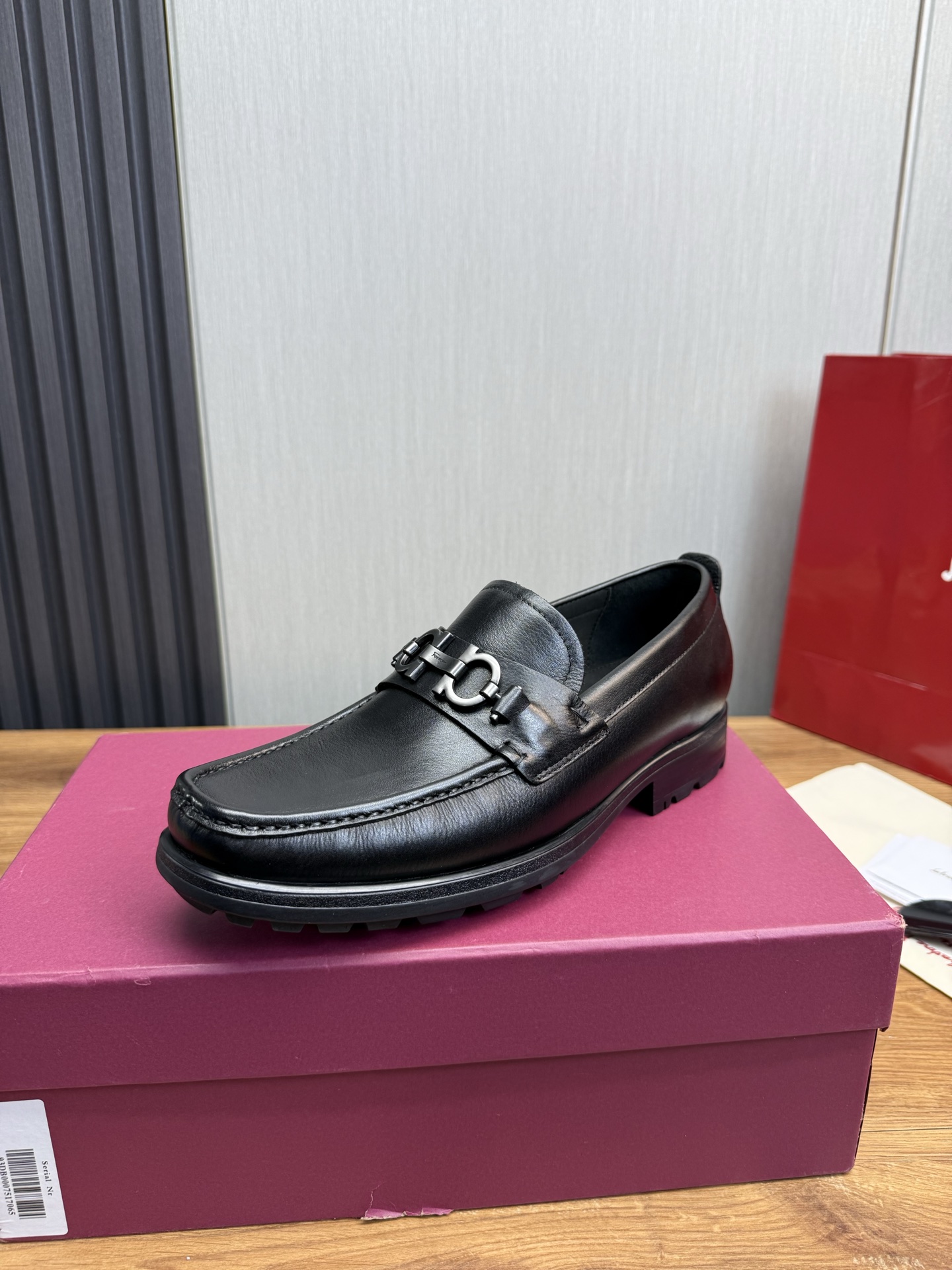Ferragamo Men's Black Leather Loafers with Thick Sole, Sizes 39-44