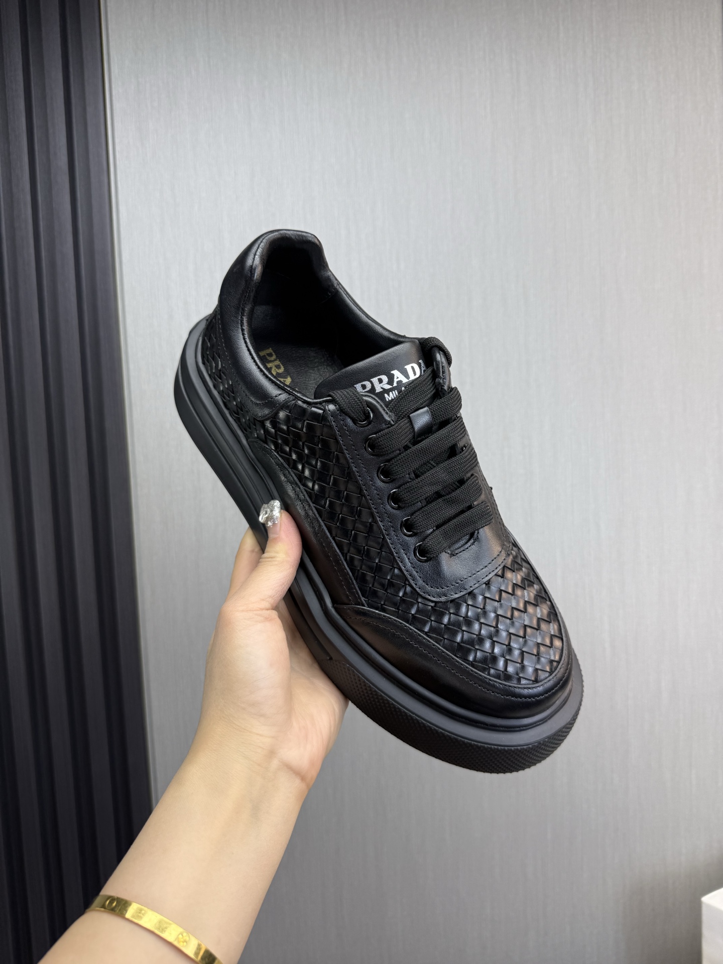 Prada Men's Black Leather Lace-Up Weaved Sneakers, Size 38-44 9 i1742929114316 637 0 1
