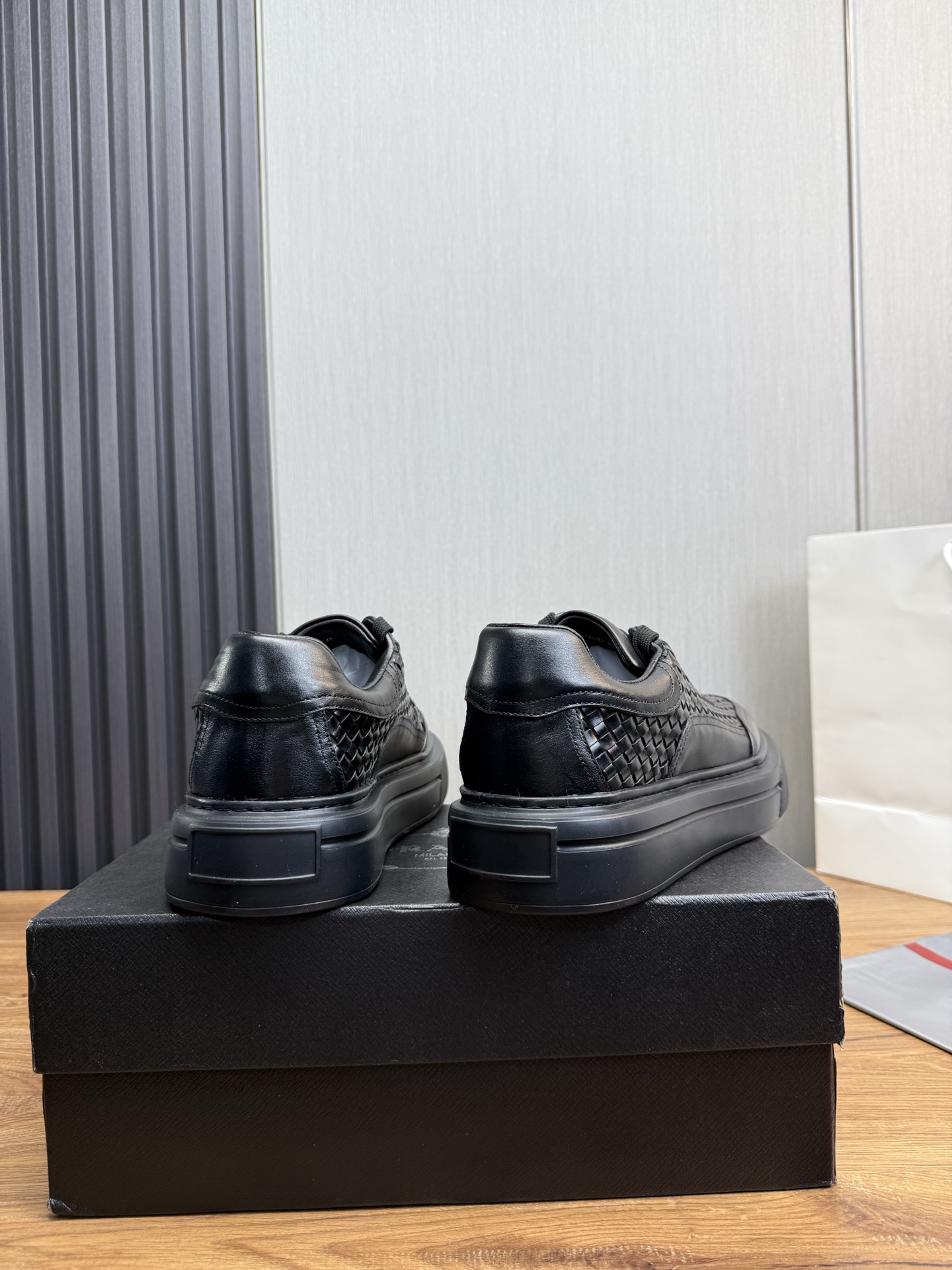 Prada Men's Black Leather Lace-Up Weaved Sneakers, Size 38-44 6 i1742929116677 9827 0 6