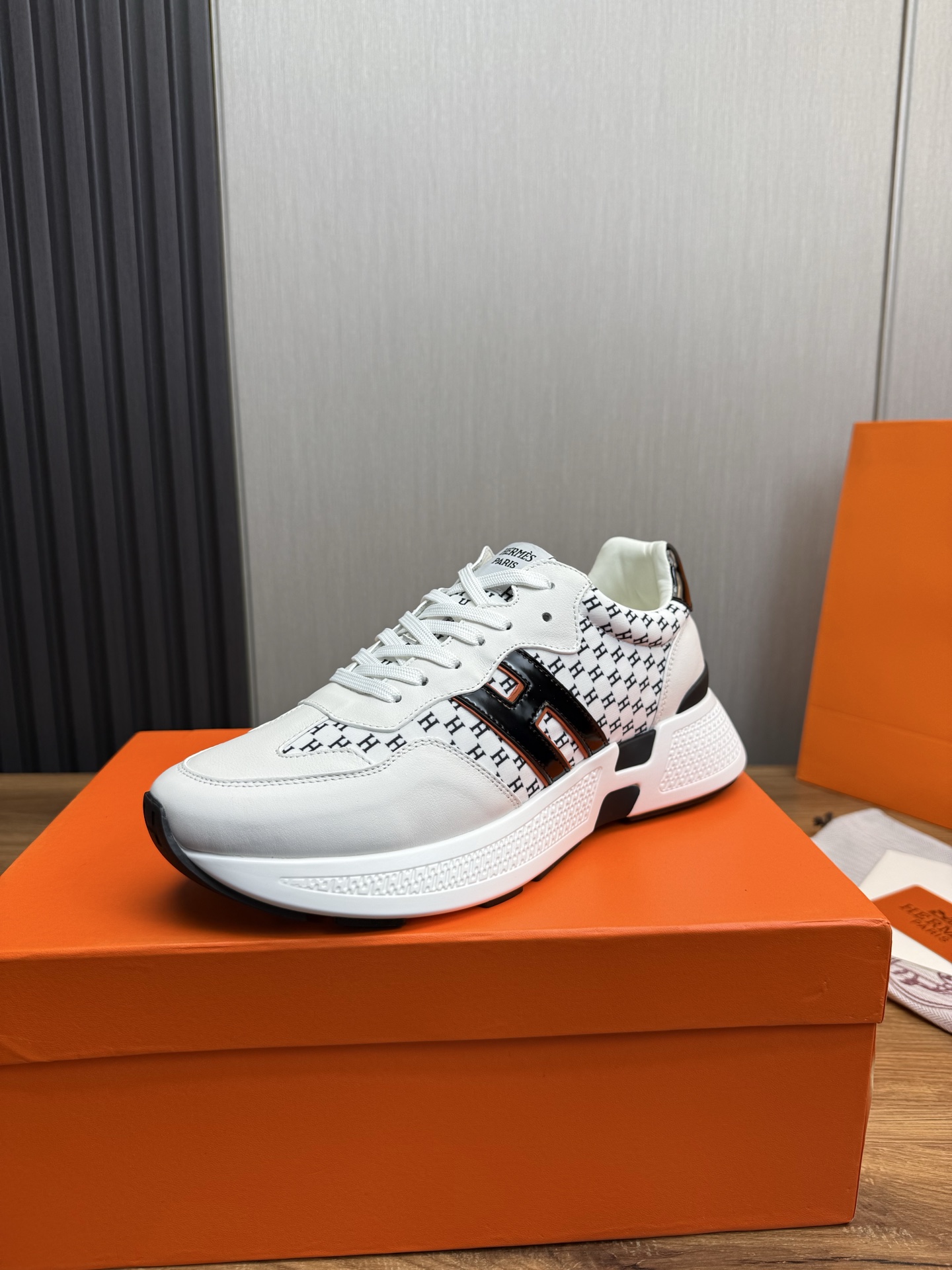Hermes Men's White Leather Sneaker with 'H' Logo, Sizes 39-44 1 Hermes Men's White Leather Sneaker with 'H' Logo, Sizes 39-44