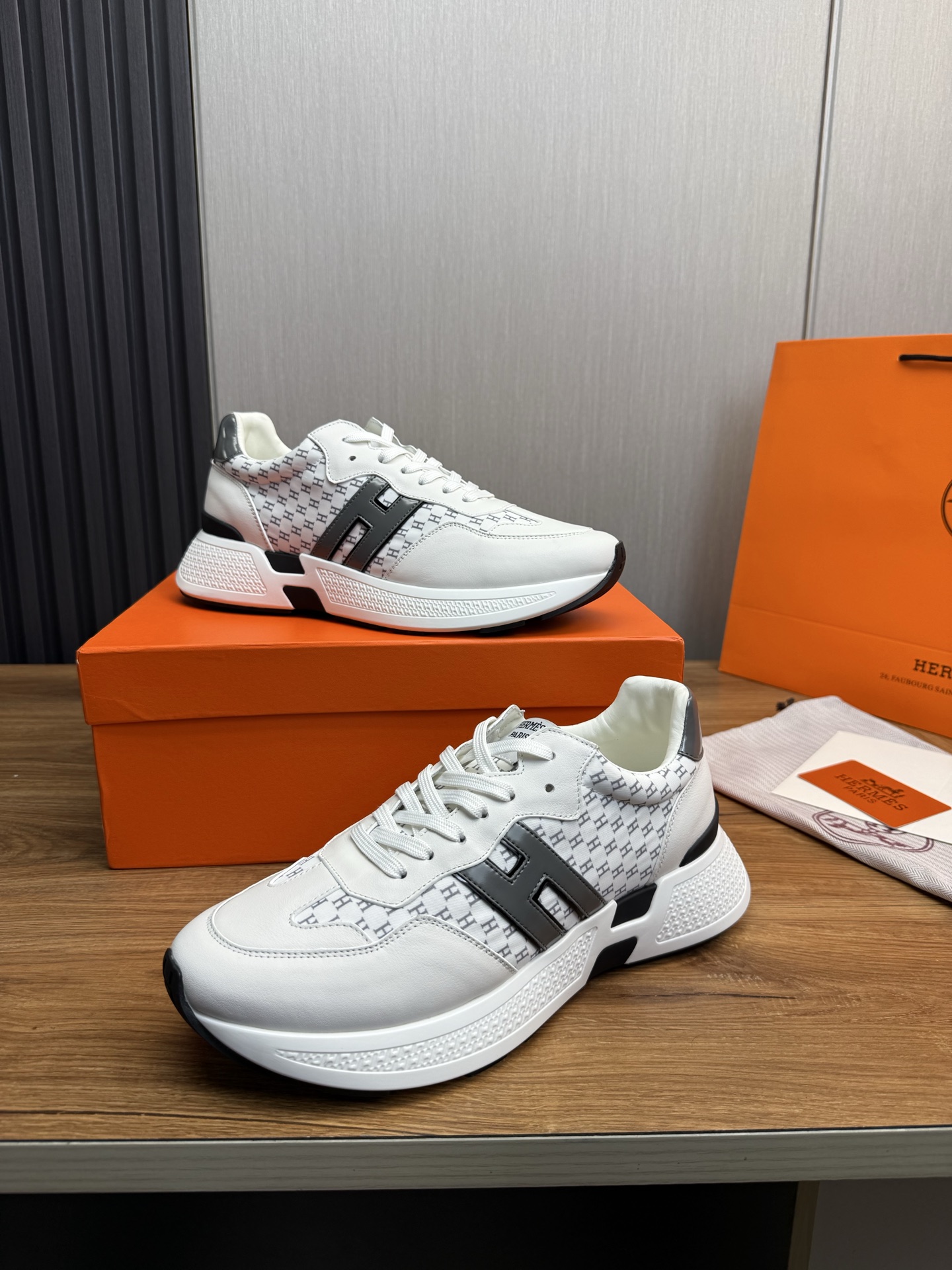 Hermes Men's H Sneakers, White Leather, Iconic Design, Sizes 39-44 5 i1743103216549 5530 0 8