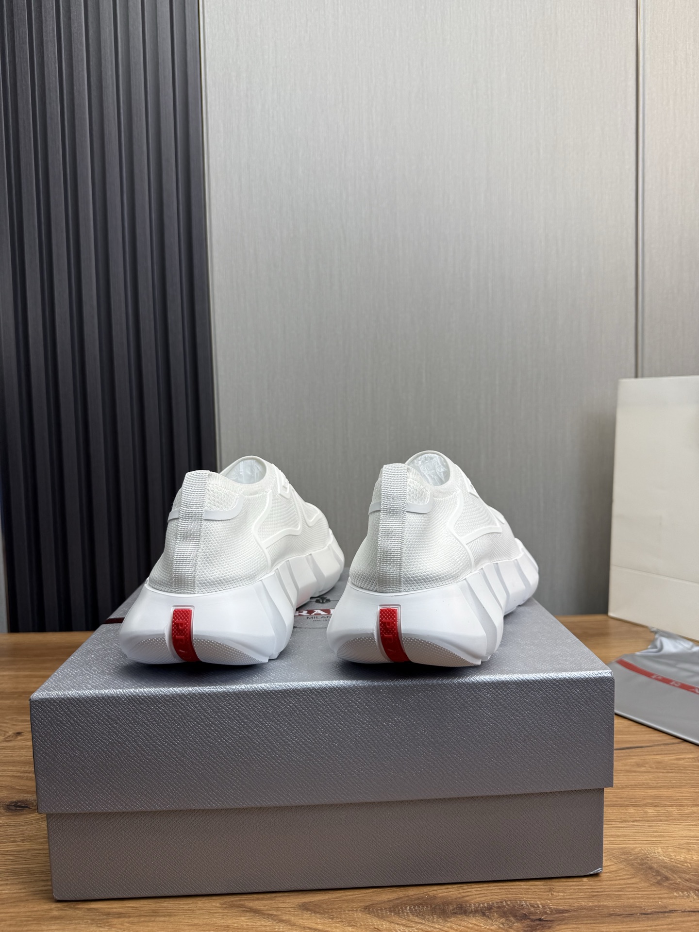 Prada Men's White Knit Slip-On Sneakers with Leather Lining, Sizes 38-44 6 i1743103778992 3435 0 6