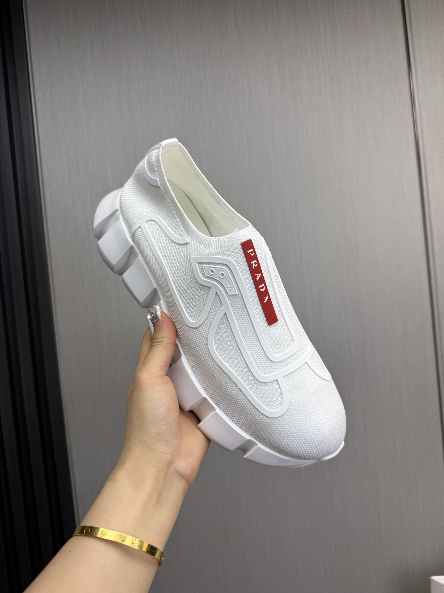 Prada Men's White Knit Slip-On Sneakers with Leather Lining, Sizes 38-44 9 i1743103782719 9603 0 1