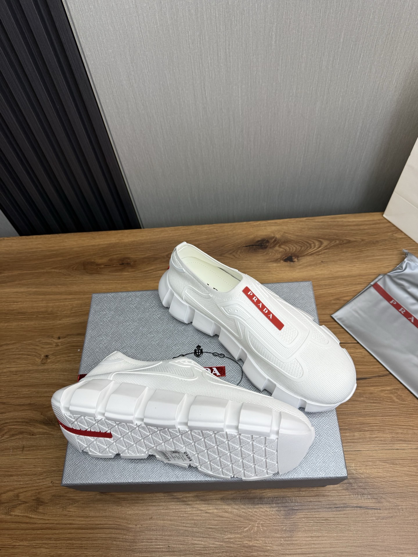 Prada Men's White Knit Slip-On Sneakers with Leather Lining, Sizes 38-44 7 i1743103788034 1531 0 4