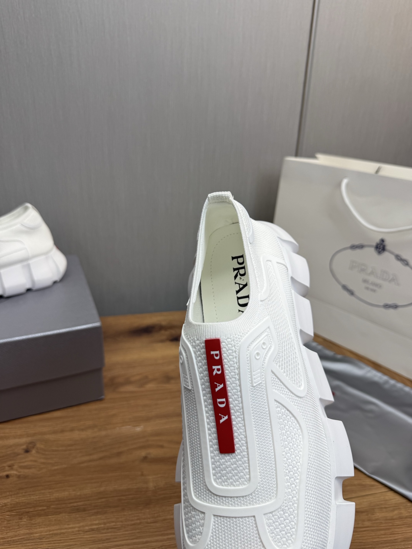 Prada Men's White Knit Slip-On Sneakers with Leather Lining, Sizes 38-44 10 i1743103790544 4383 0 9