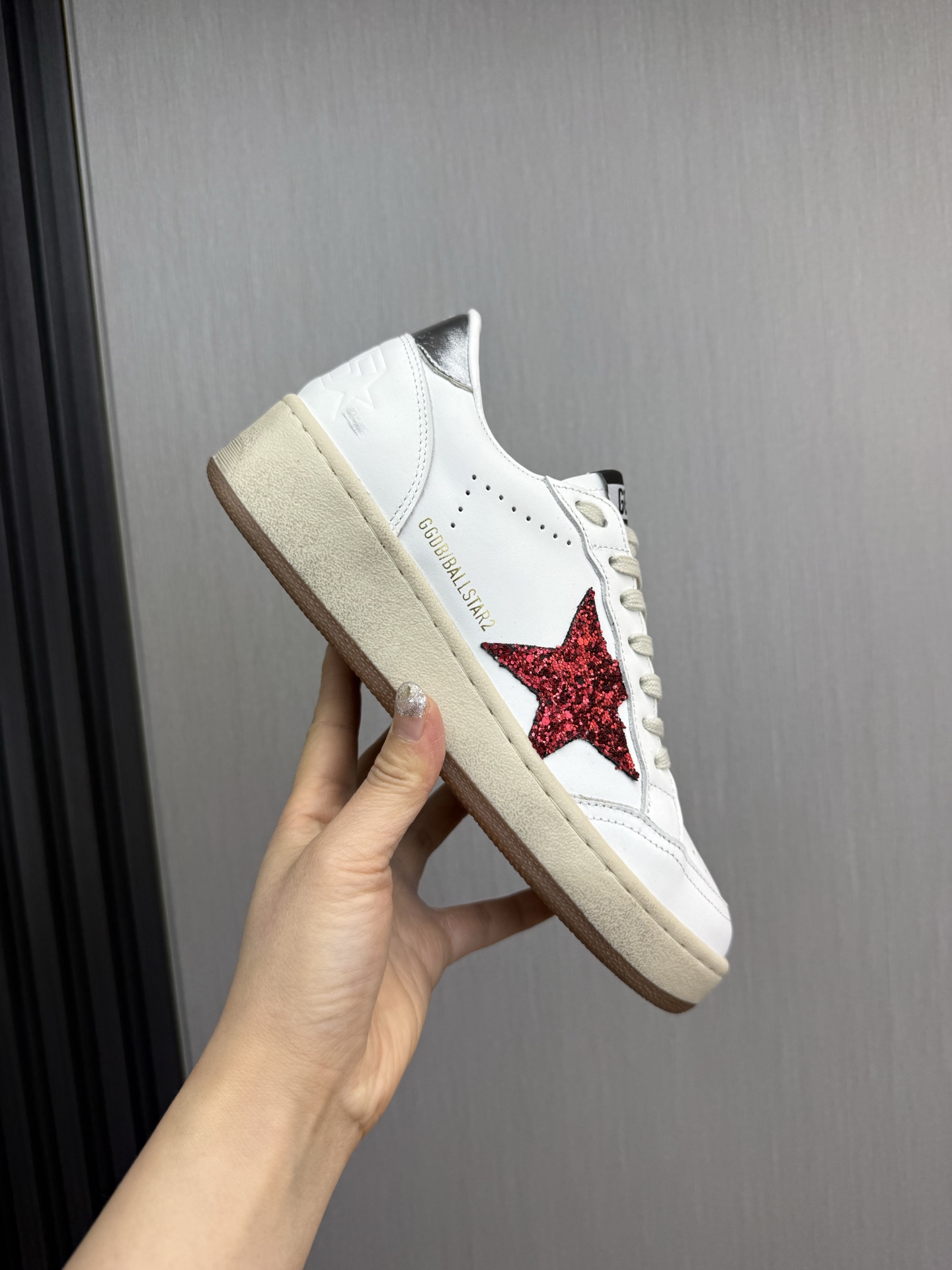 Golden Goose Ball Star Leather Sneakers with Red Glitter Star 8 i1744141261248 9159 0 0