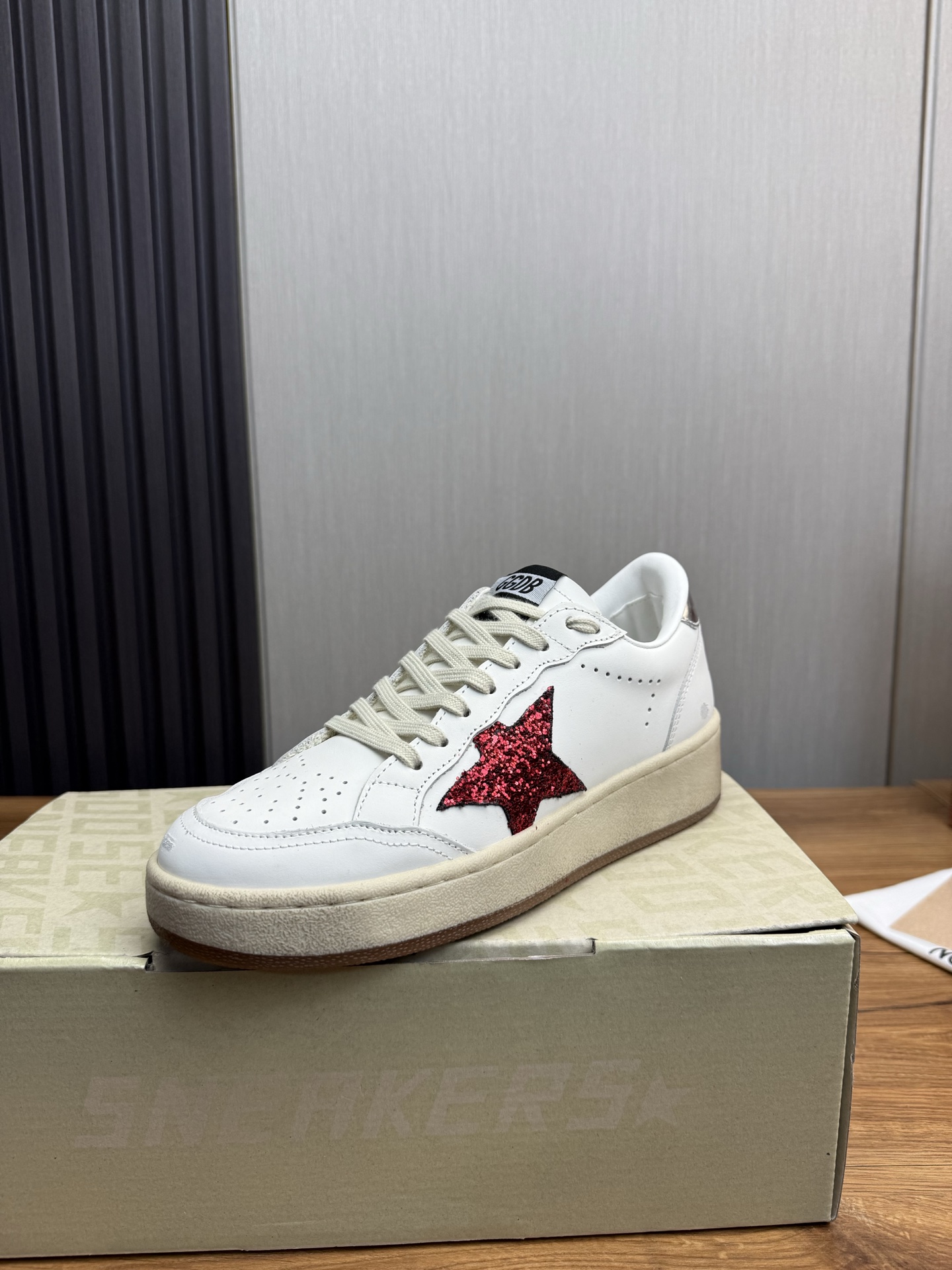 Golden Goose Ball Star Leather Sneakers with Red Glitter Star 1 Golden Goose Ball Star Leather Sneakers with Red Glitter Star