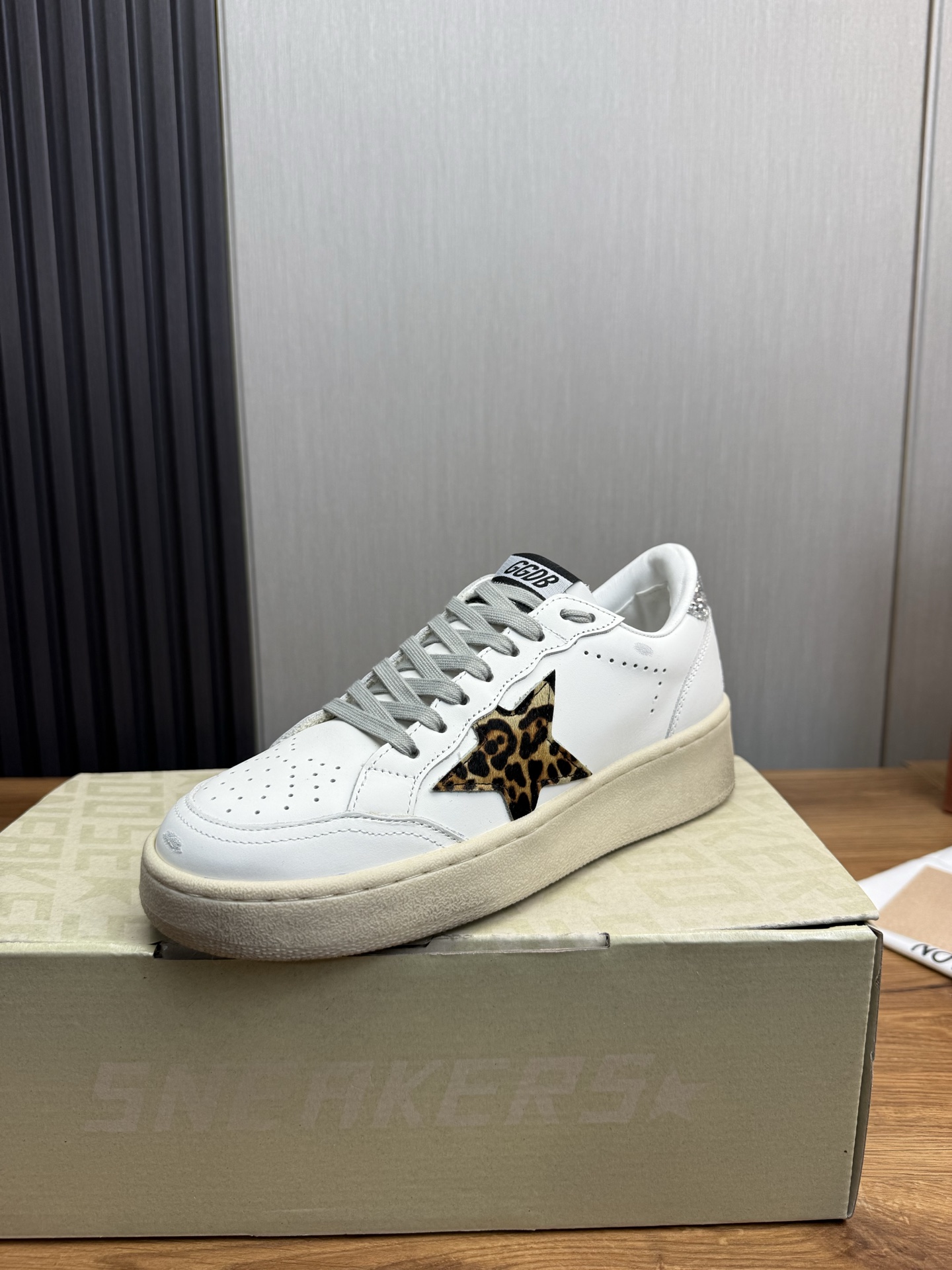 Golden Goose White Leather Sneakers with Leopard Star Patch 1 Golden Goose White Leather Sneakers with Leopard Star Patch