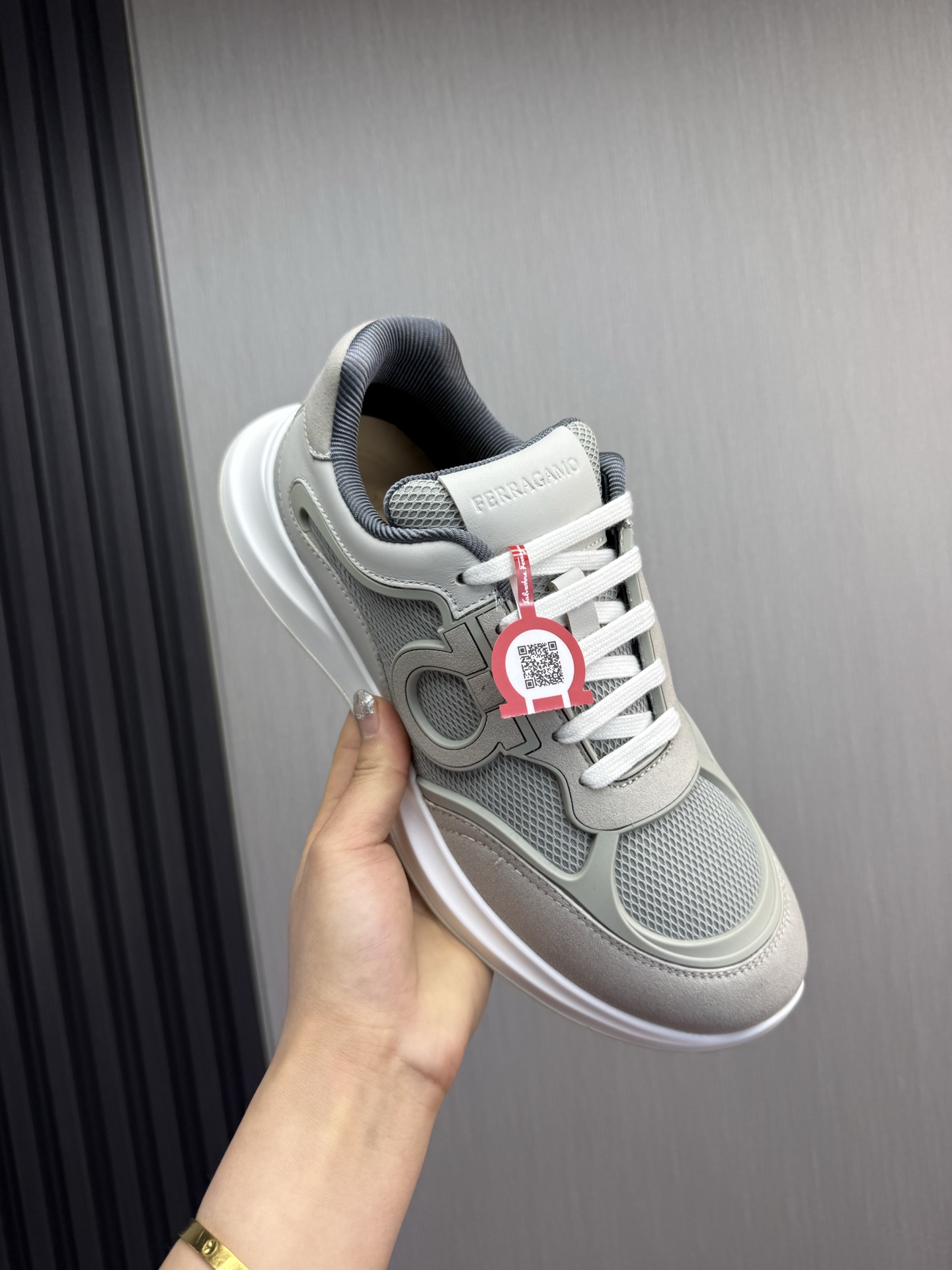 Salvatore Ferragamo Men's Gray Leather & Mesh Fashion Sneakers 9 i1744229666109 6725 0 3