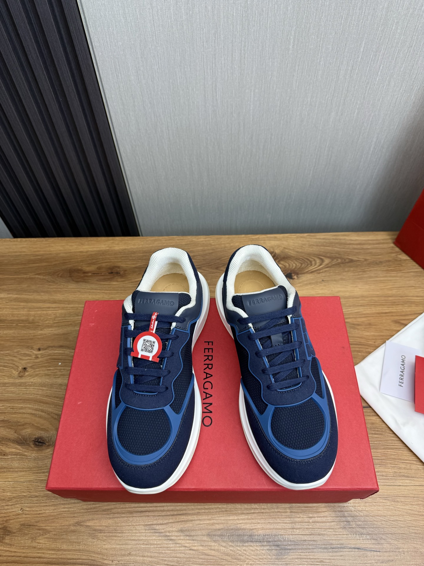 Salvatore Ferragamo Men's Blue Leather & Mesh Luxury Lightweight Sneakers 3 i1744229686581 996 0 1