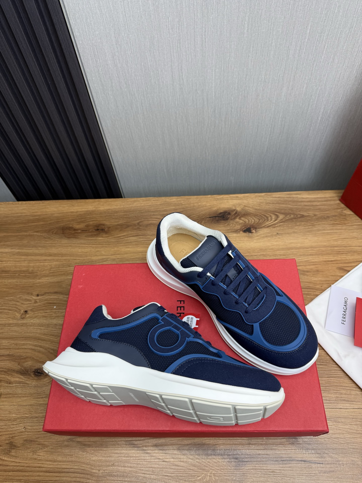Salvatore Ferragamo Men's Blue Leather & Mesh Luxury Lightweight Sneakers 7 i1744229686617 7465 0 5
