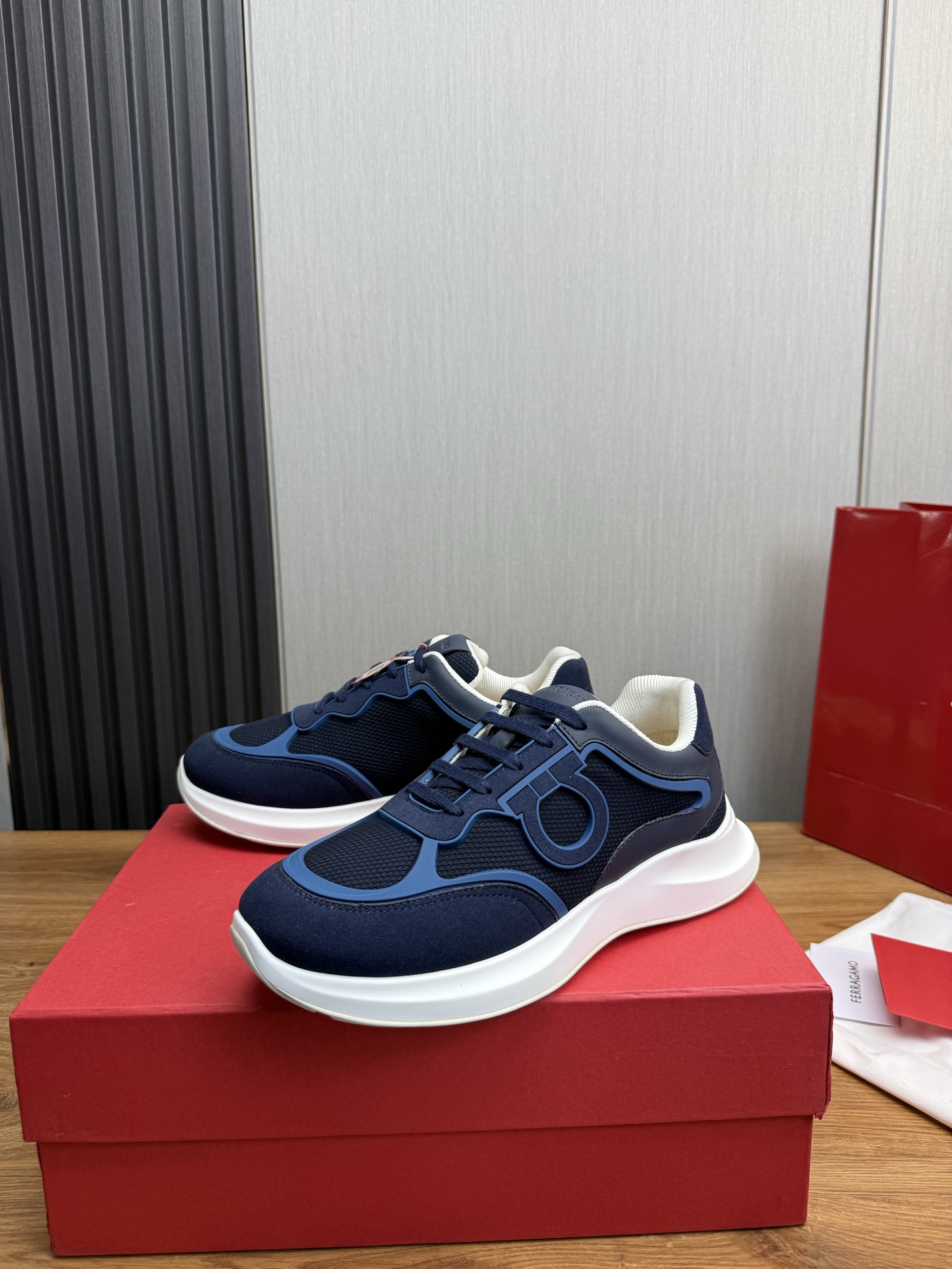 Salvatore Ferragamo Men's Blue Leather & Mesh Luxury Lightweight Sneakers 4 i1744229687502 1359 0 4