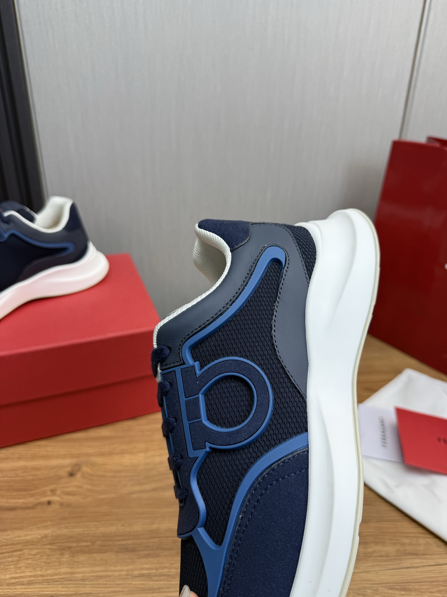 Salvatore Ferragamo Men's Blue Leather & Mesh Luxury Lightweight Sneakers 10 i1744229688229 8361 0 9