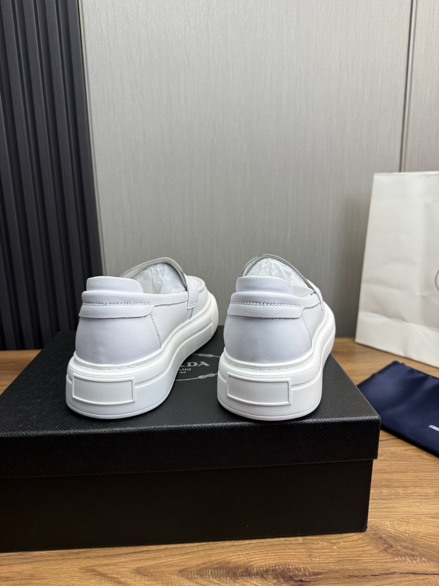 Prada Men's White Leather Loafers Comfortable Business Casual Shoes 6 i1744830673235 5962 0 6
