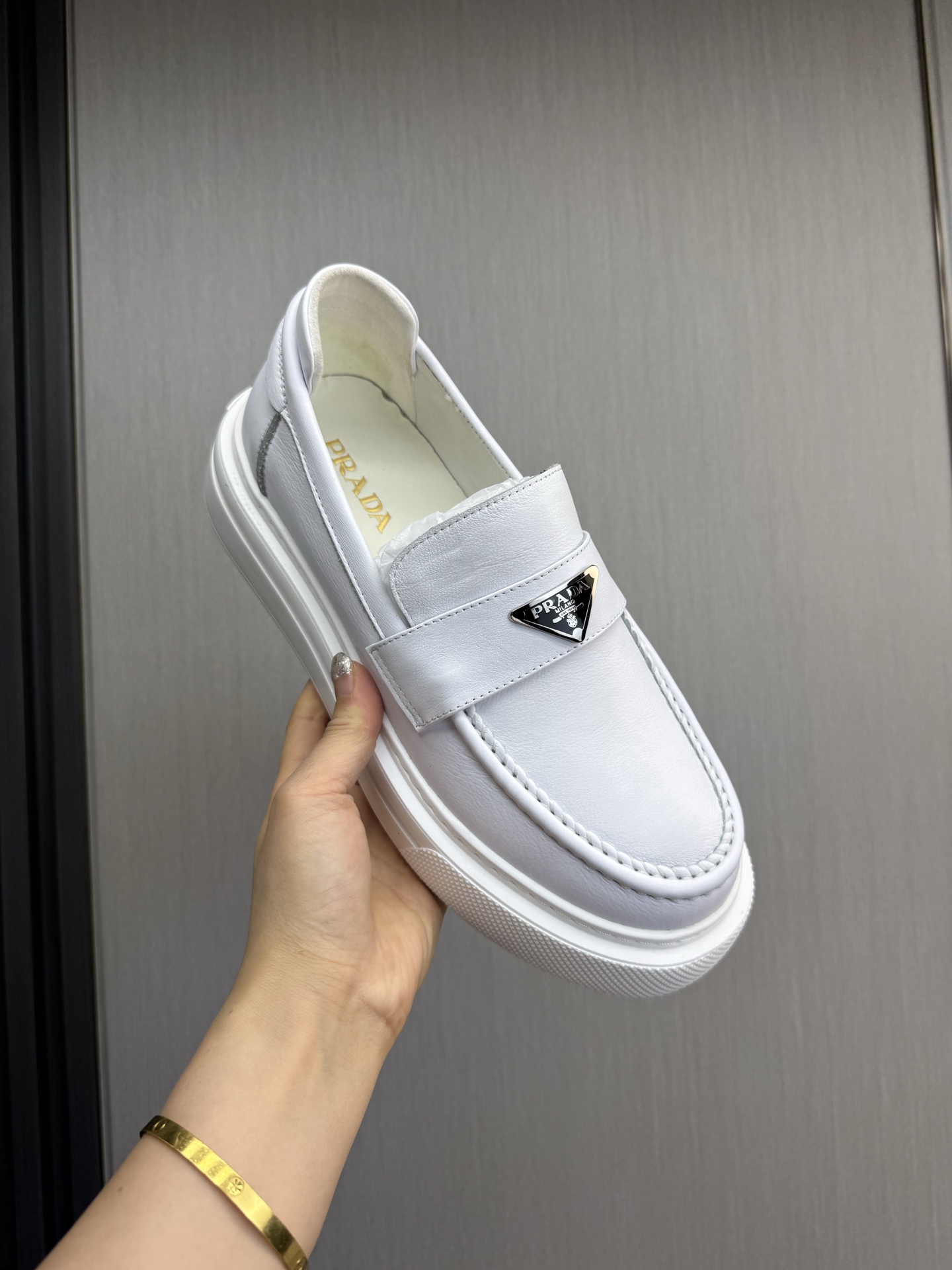 Prada Men's White Leather Loafers Comfortable Business Casual Shoes 9 i1744830675301 6329 0 2