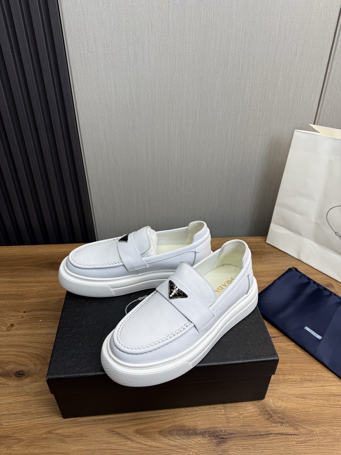 Prada Men's White Leather Loafers Comfortable Business Casual Shoes 4 i1744830675352 7456 0 4