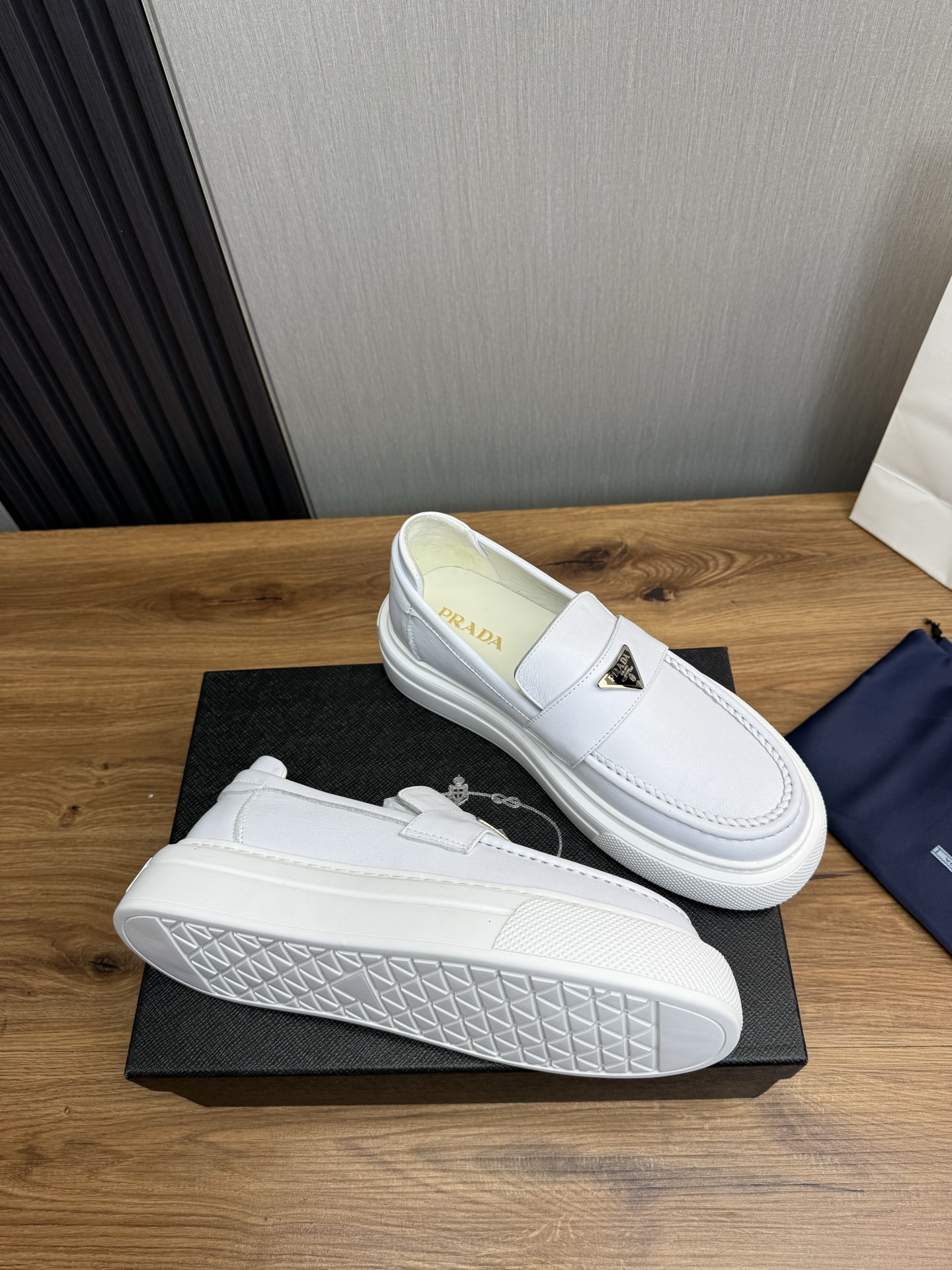 Prada Men's White Leather Loafers Comfortable Business Casual Shoes 7 i1744830675352 8702 0 5