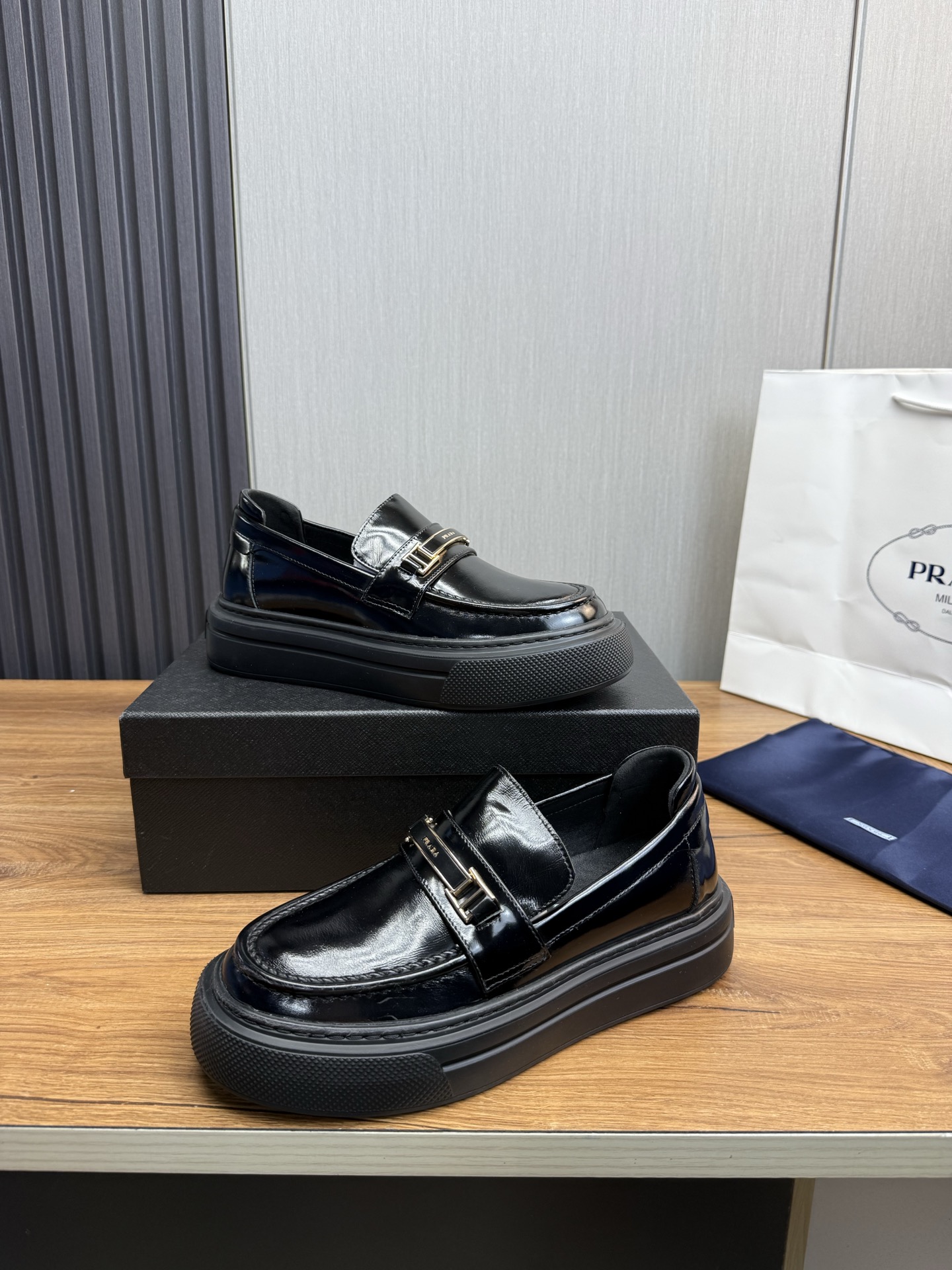 Prada Men's Black Leather Loafers with Platform Sole, Sizes 38-44 5 i1744830967905 5057 0 8