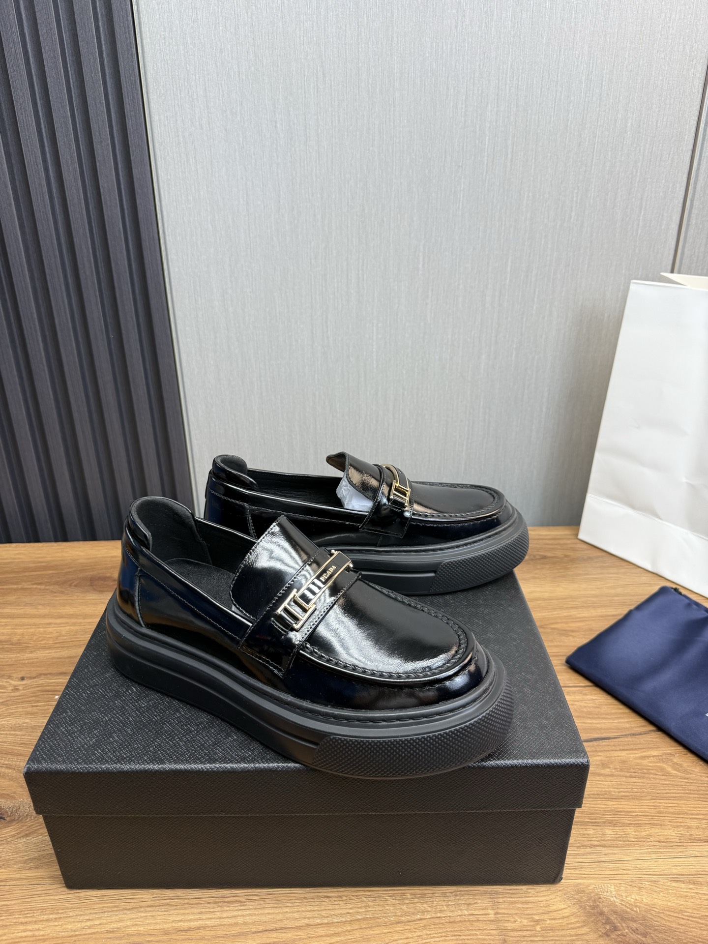 Prada Men's Black Leather Loafers with Platform Sole, Sizes 38-44 4 i1744830969015 6048 0 6