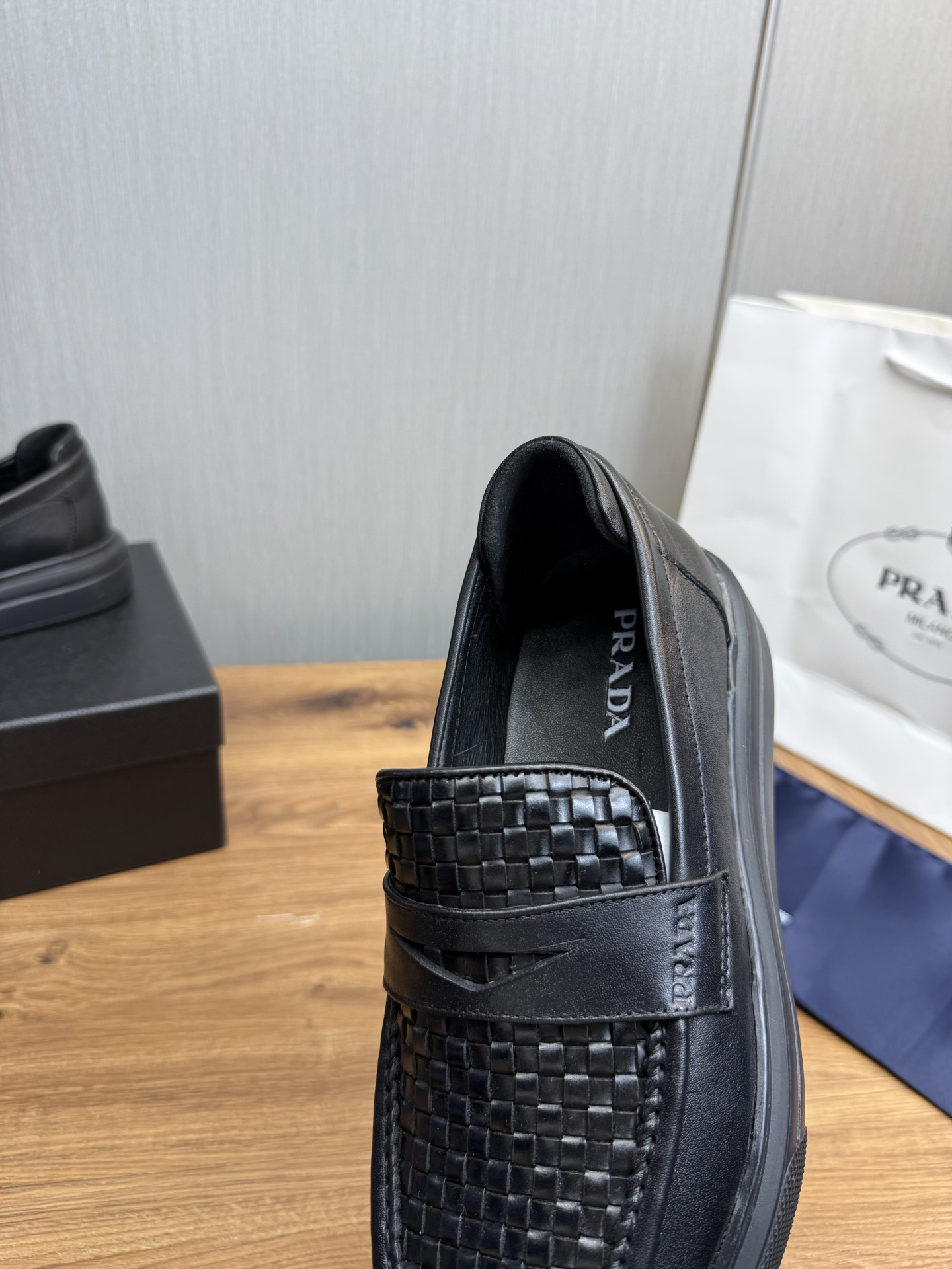 Prada Men's Black Leather Loafers Business Casual Slip-on Dress Shoes 11 i1744831075742 9498 0 10