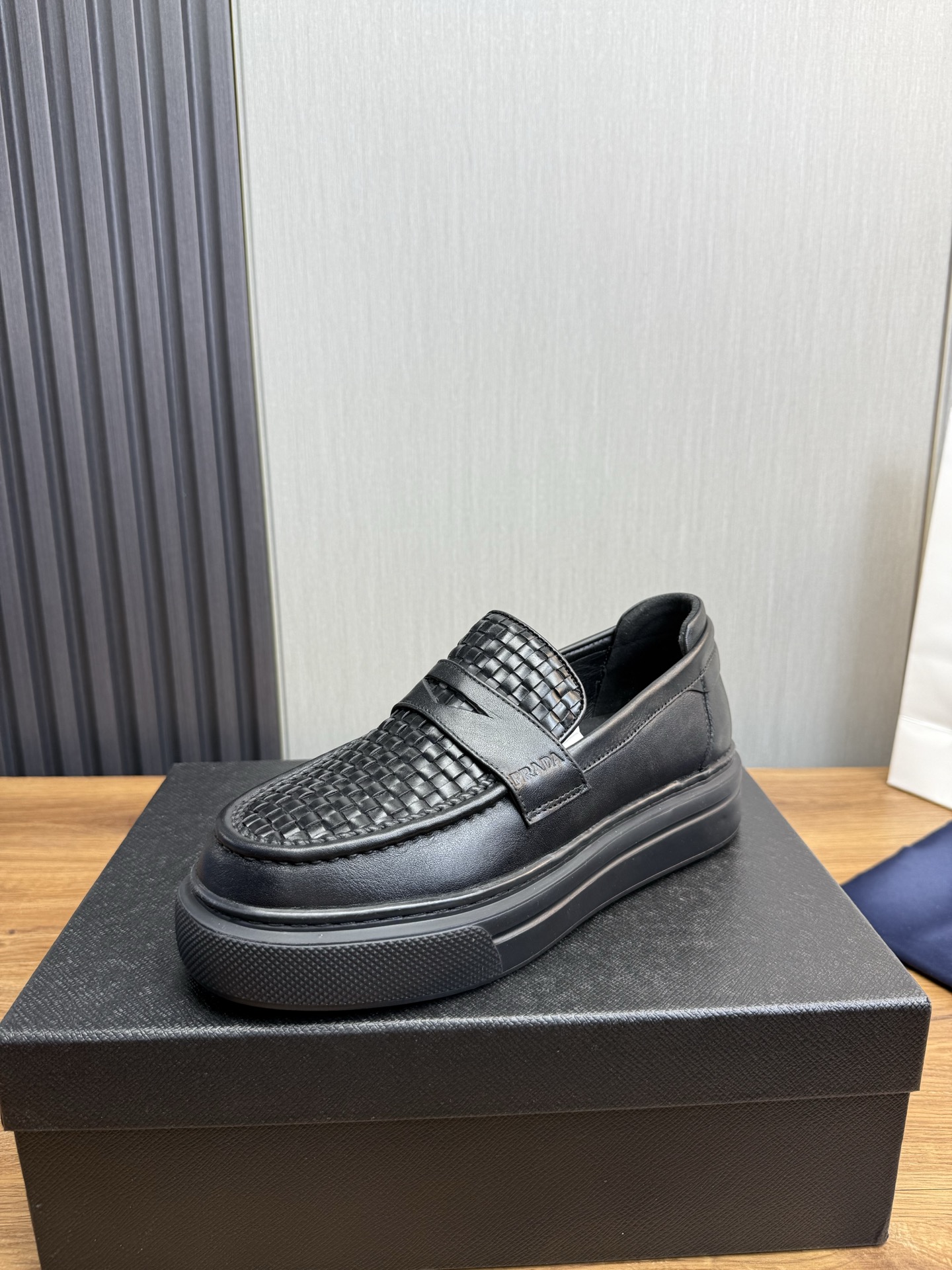 Prada Men's Black Leather Loafers Business Casual Slip-on Dress Shoes 1 Prada Men's Black Leather Loafers Business Casual Slip-on Dress Shoes