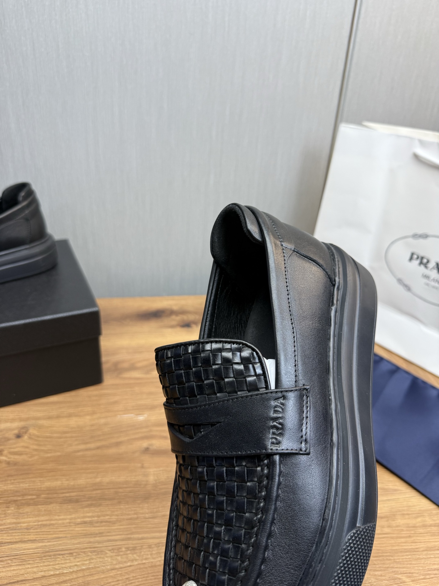 Prada Men's Black Leather Loafers Business Casual Slip-on Dress Shoes 10 i1744831077264 8022 0 9