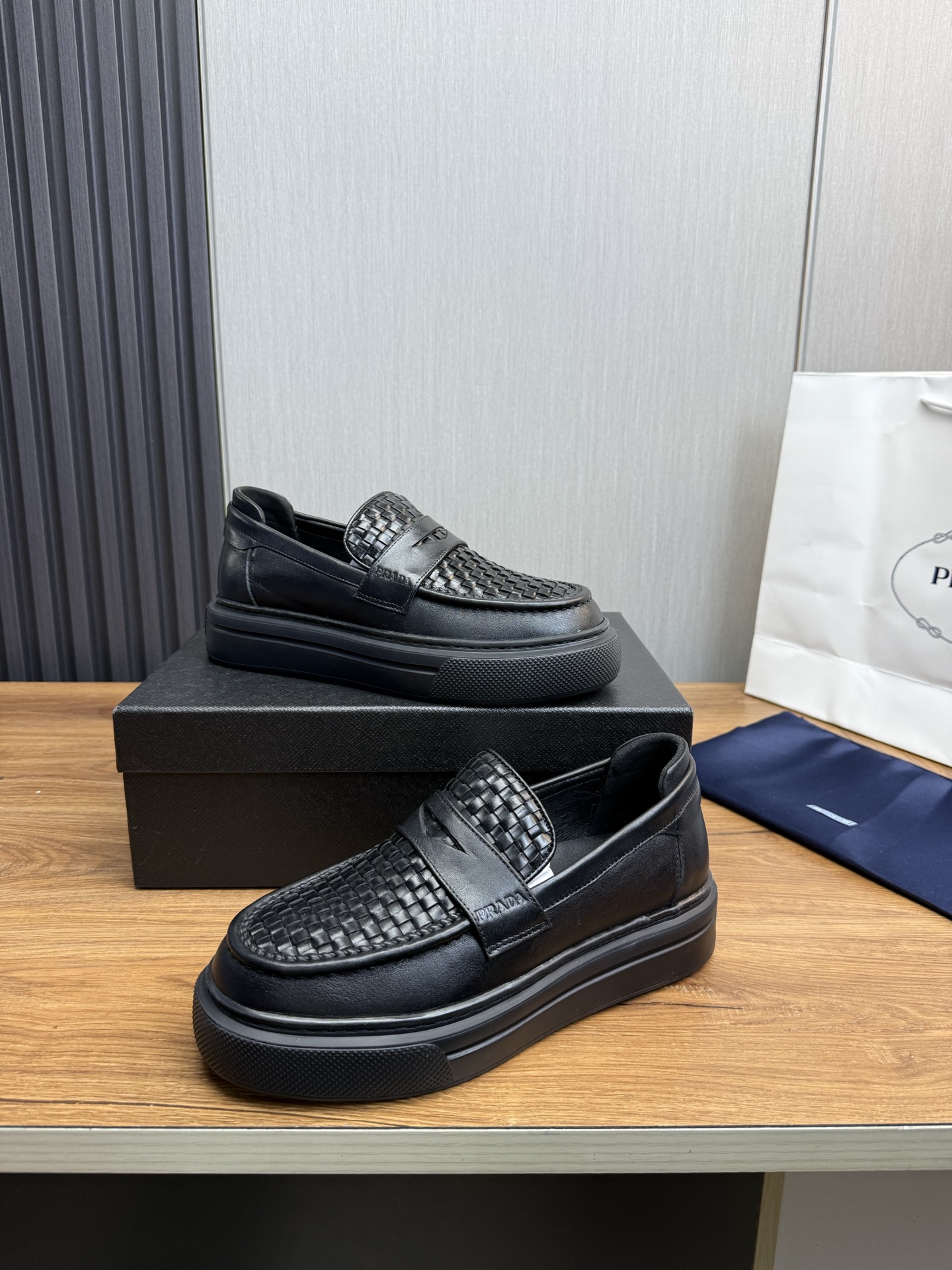 Prada Men's Black Leather Loafers Business Casual Slip-on Dress Shoes 5 i1744831078300 7475 0 8