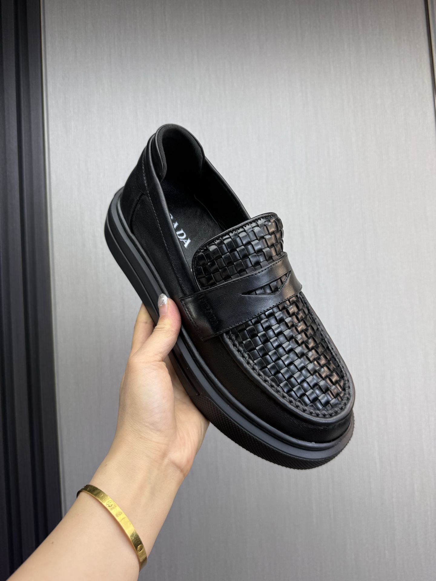 Prada Men's Black Leather Loafers Business Casual Slip-on Dress Shoes 9 i1744831078326 6531 0 2