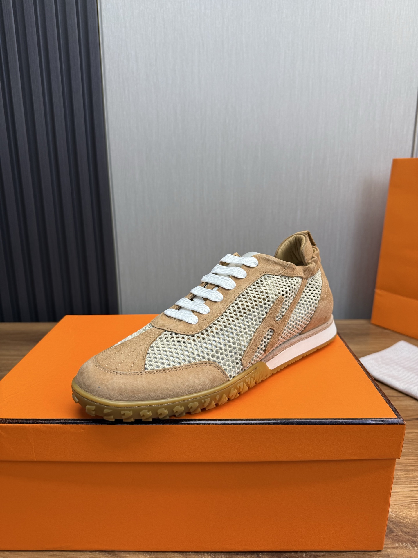 Hermes Men's Sneakers in Beige Leather and Mesh - Sizes 38-44 Available 1 Hermes Men's Sneakers in Beige Leather and Mesh - Sizes 38-44 Available