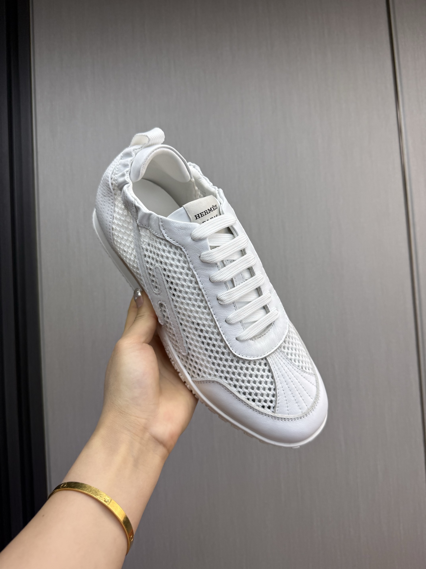 Hermes White Leather Sneakers for Men, Breathable Mesh, Lightweight Sole 9 i1745091948339 9706 0 2