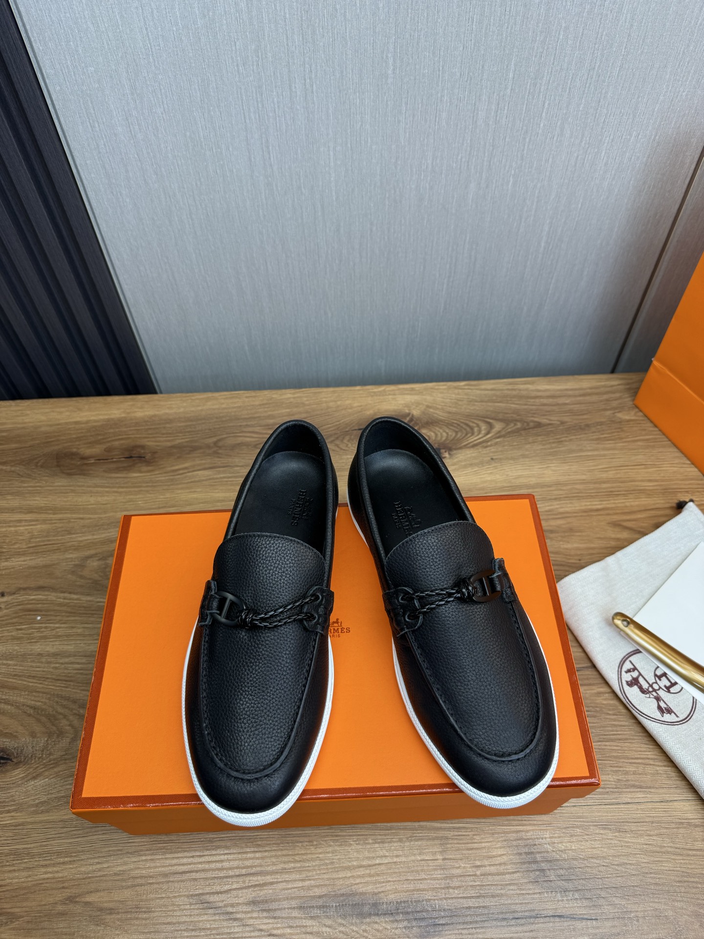 Hermes Men's Black Leather Loafers with Lightweight Sole, Size 38-44 3 i1746386132096 5679 0 3