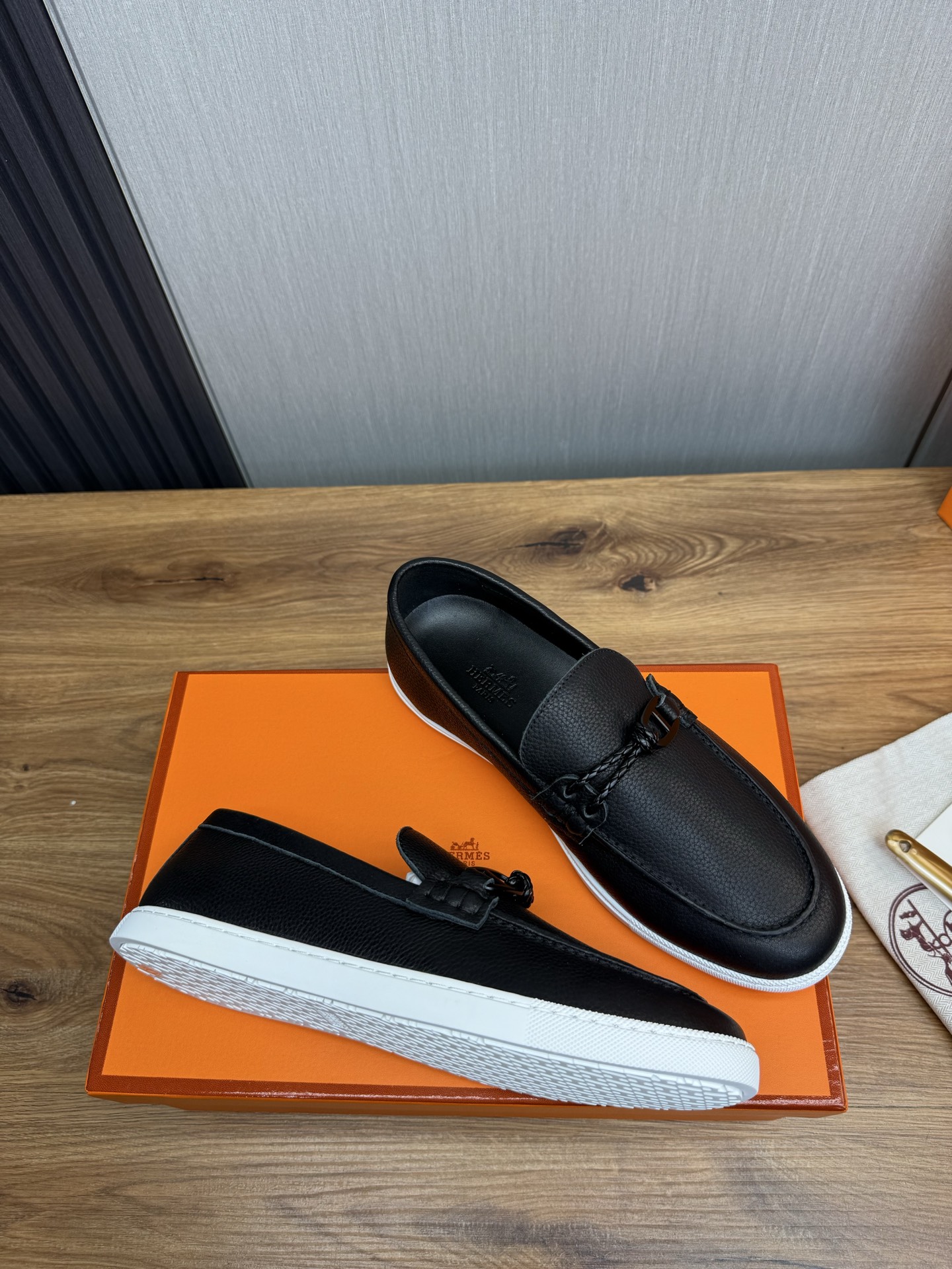 Hermes Men's Black Leather Loafers with Lightweight Sole, Size 38-44 7 i1746386133450 5460 0 5