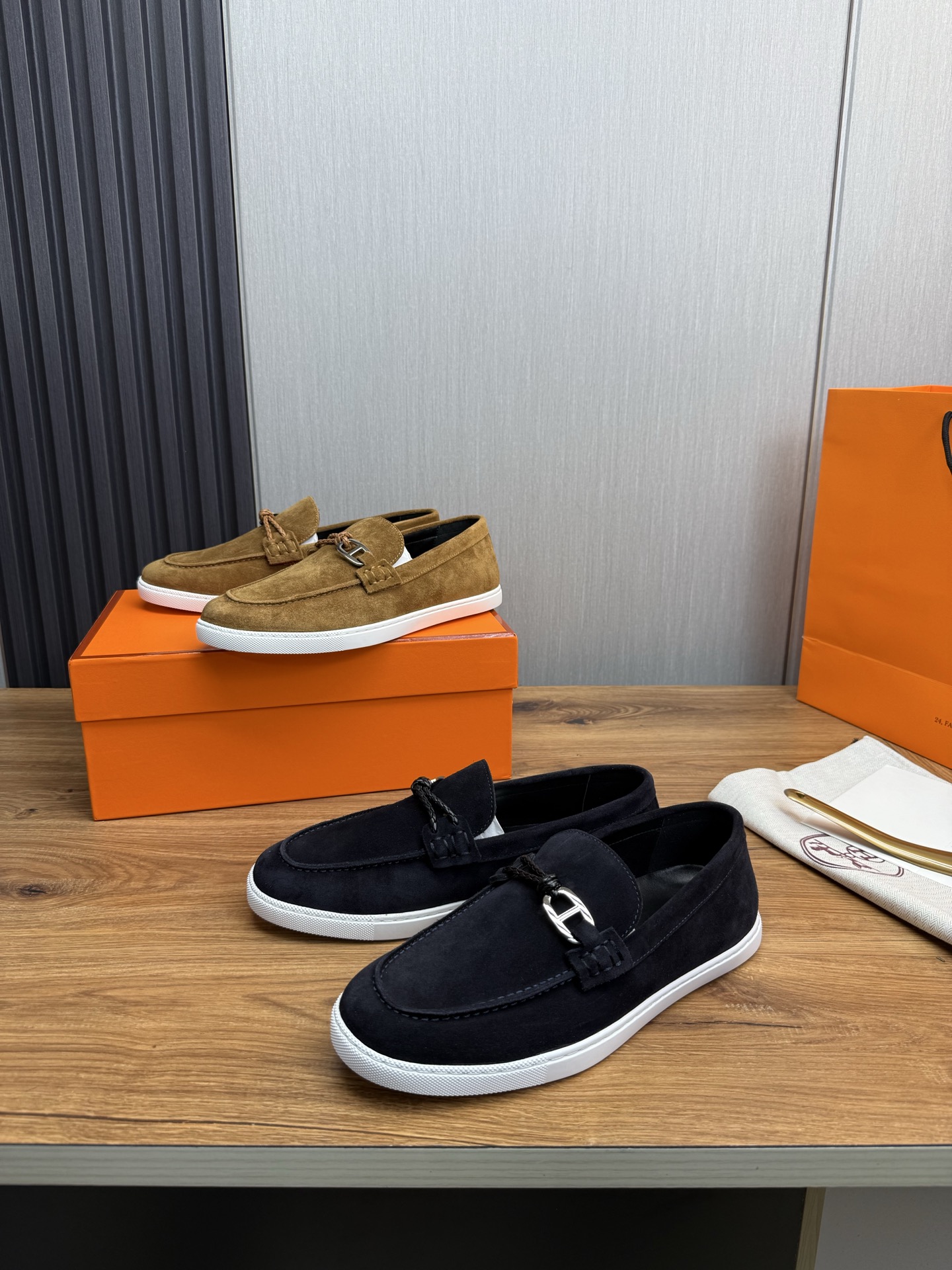 Hermes Men's Classic Suede Loafers with Lightweight Sole, Sizes 38-44 1 Hermes Men's Classic Suede Loafers with Lightweight Sole, Sizes 38-44