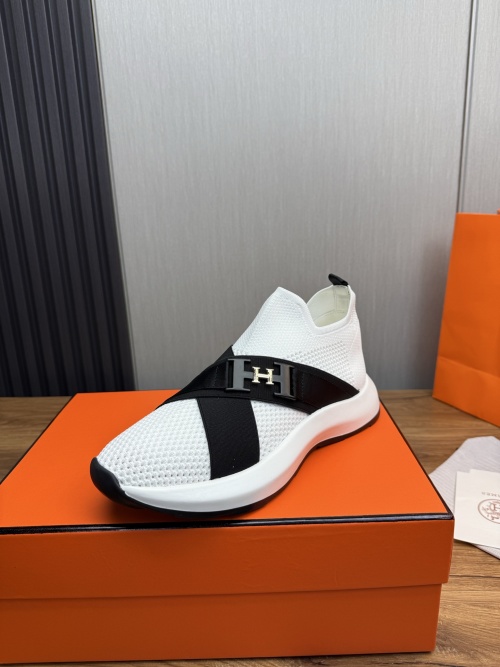 Hermès Women's White Leather and Mesh Décolleté Sneaker with Black Strap 1 Hermès Women's White Leather and Mesh Décolleté Sneaker with Black Strap