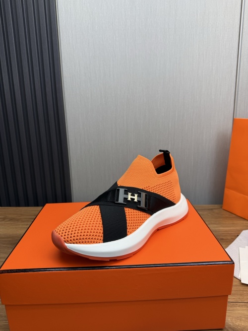 Hermes Women's Sneakers Orange Leather Casual Shoes-Comfortable,Stylish