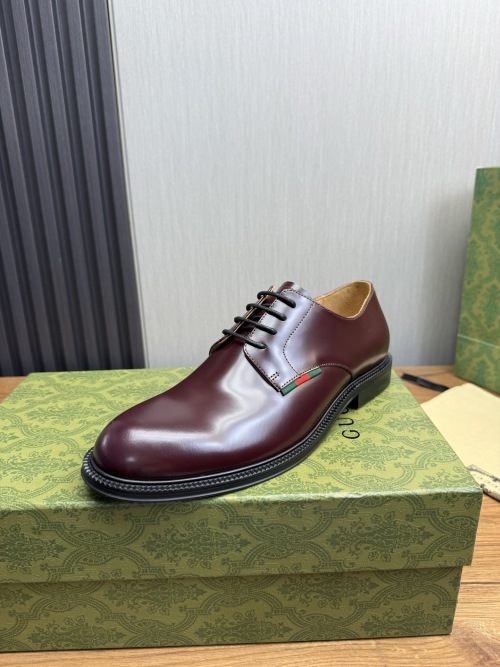 Gucci Men's Burgundy Leather Lace-Up Dress Shoes with Signature Web Detail 1 Gucci Men's Burgundy Leather Lace-Up Dress Shoes with Signature Web Detail