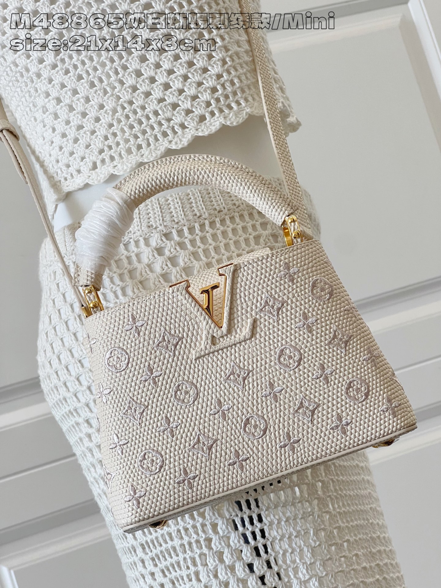 Louis Vuitton M48865 White Lizard Embroidered Mini Messenger Bag