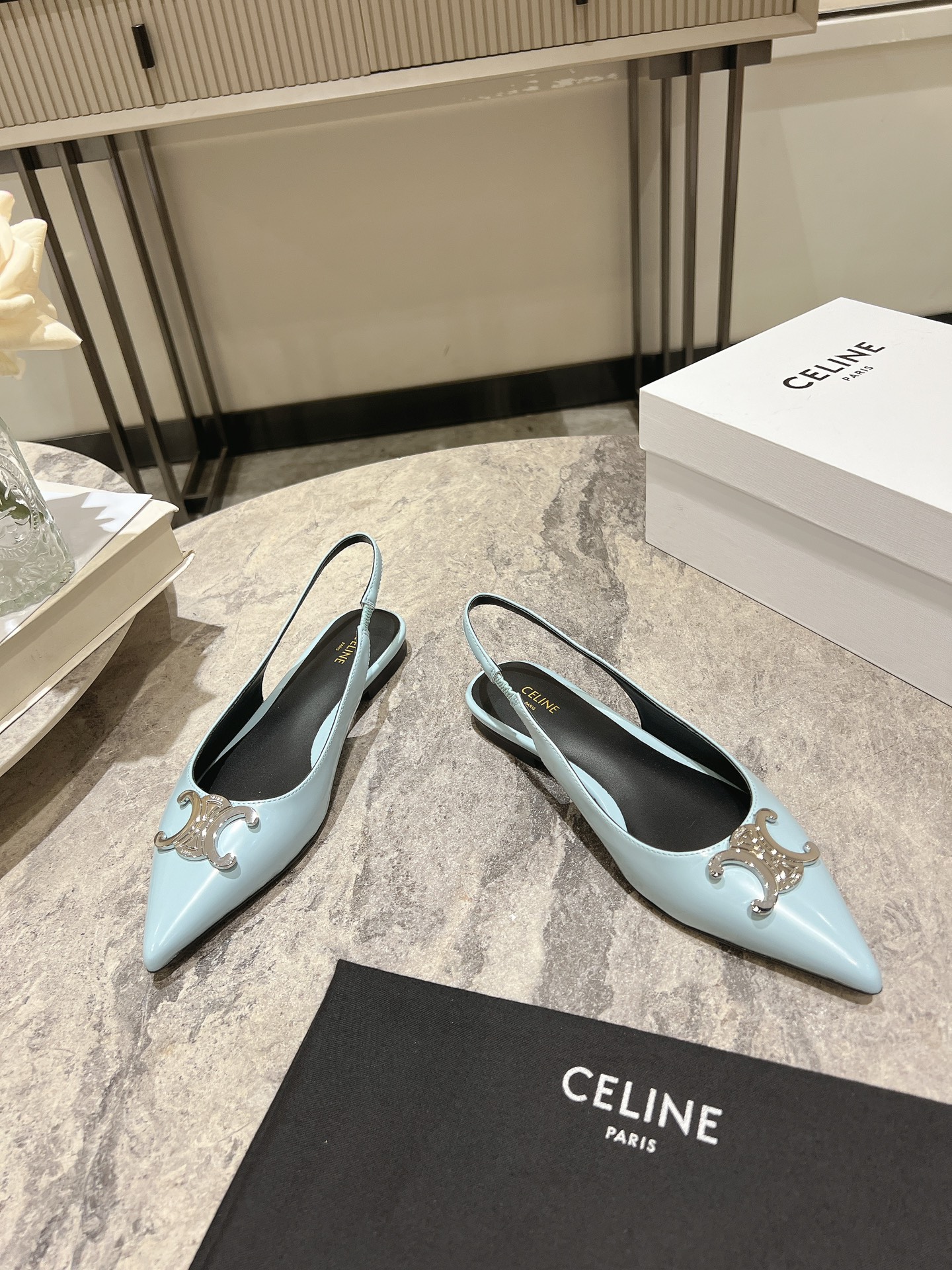 Celine Silver Triomphe Pointed Slingback Heels, Early Spring Collection 4 i1716652743 2367 0