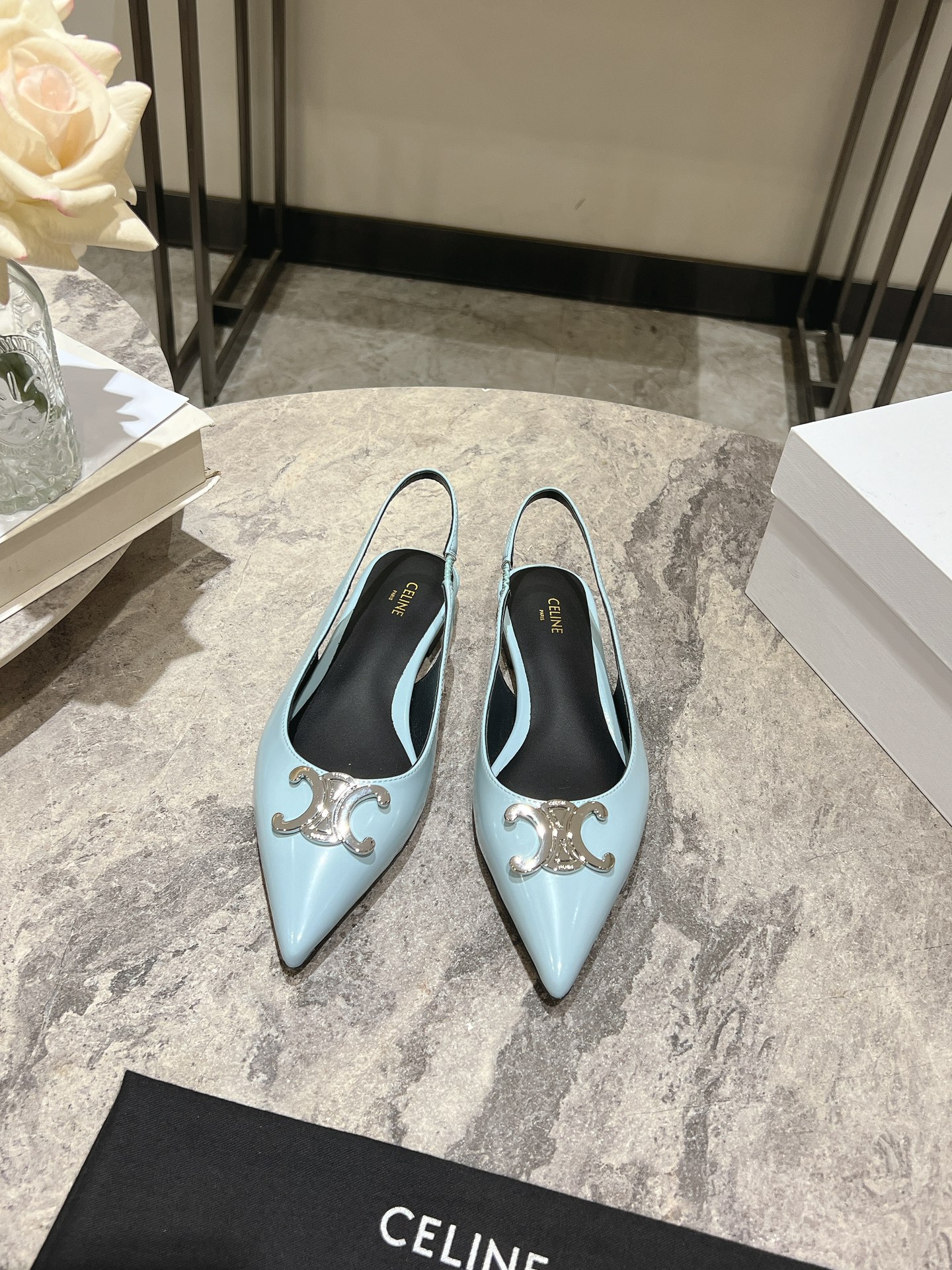 Celine Silver Triomphe Pointed Slingback Heels, Early Spring Collection 3 i1716652743 6489 0